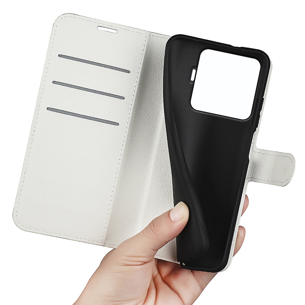 For-Xiaomi-15T-Pro-Case-Litchi-Texture-Shockproof-Leather-Wallet-Phone-Cover-White