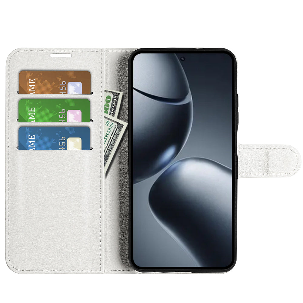 For-Xiaomi-15T-Pro-Case-Litchi-Texture-Shockproof-Leather-Wallet-Phone-Cover-White