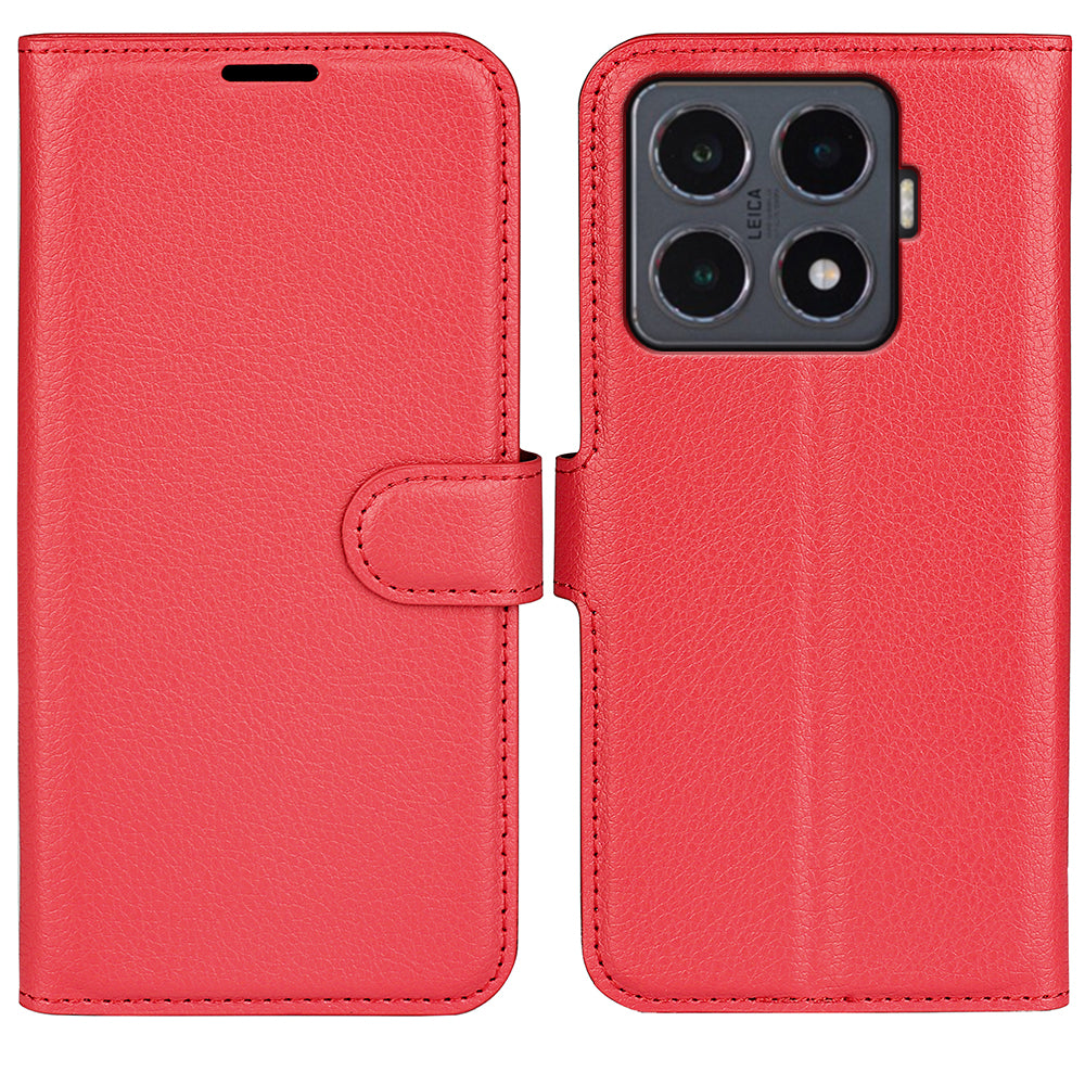 For-Xiaomi-15T-Pro-Case-Litchi-Texture-Shockproof-Leather-Wallet-Phone-Cover-Red