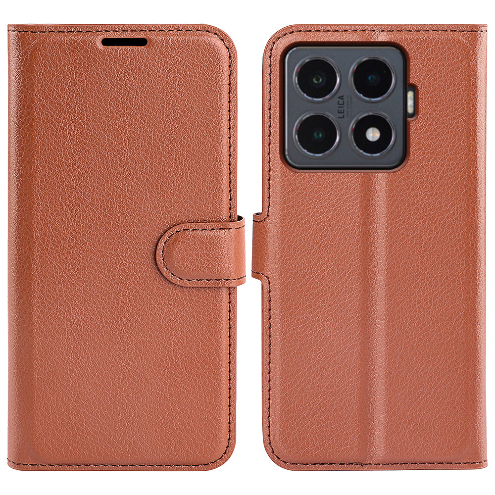 For-Xiaomi-15T-Pro-Case-Litchi-Texture-Shockproof-Leather-Wallet-Phone-Cover-Brown