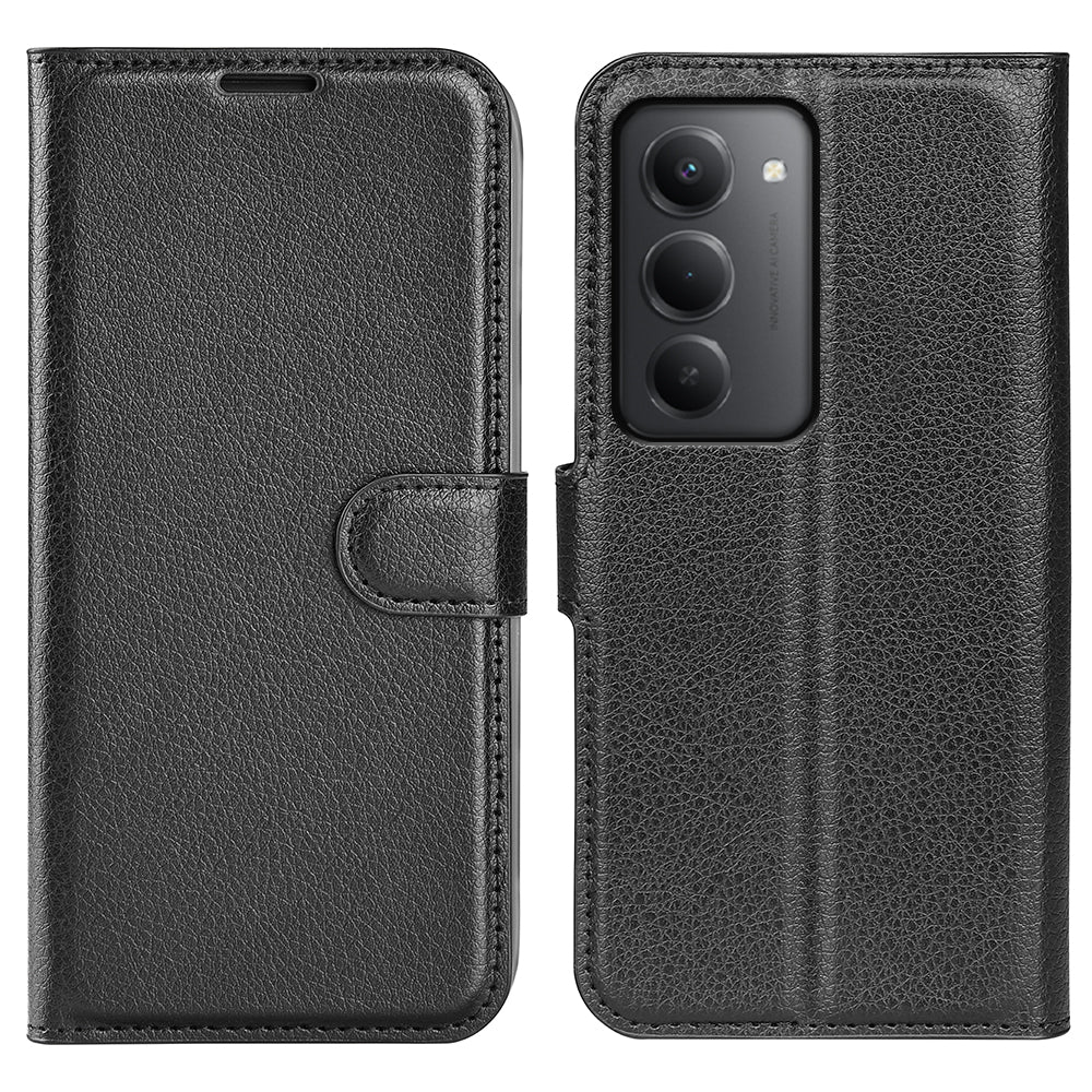 For-Xiaomi-Redmi-15-5G-(EU)-(171mm)-/-Xiaomi-Redmi-15-4G-(EU)-(171mm)-Case-Litchi-Texture-Shockproof-Leather-Wallet-Phone-Cover-Black