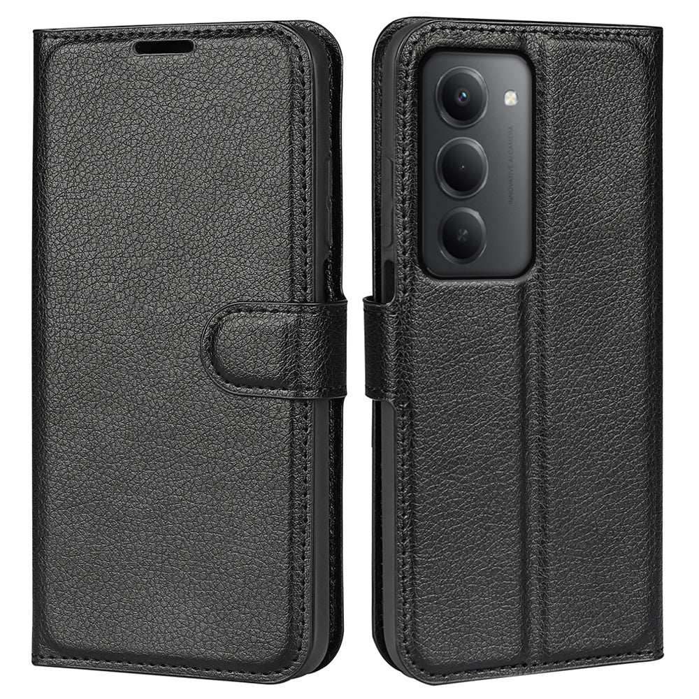 For-Xiaomi-Redmi-15-5G-(EU)-(171mm)-/-Xiaomi-Redmi-15-4G-(EU)-(171mm)-Case-Litchi-Texture-Shockproof-Leather-Wallet-Phone-Cover-Black