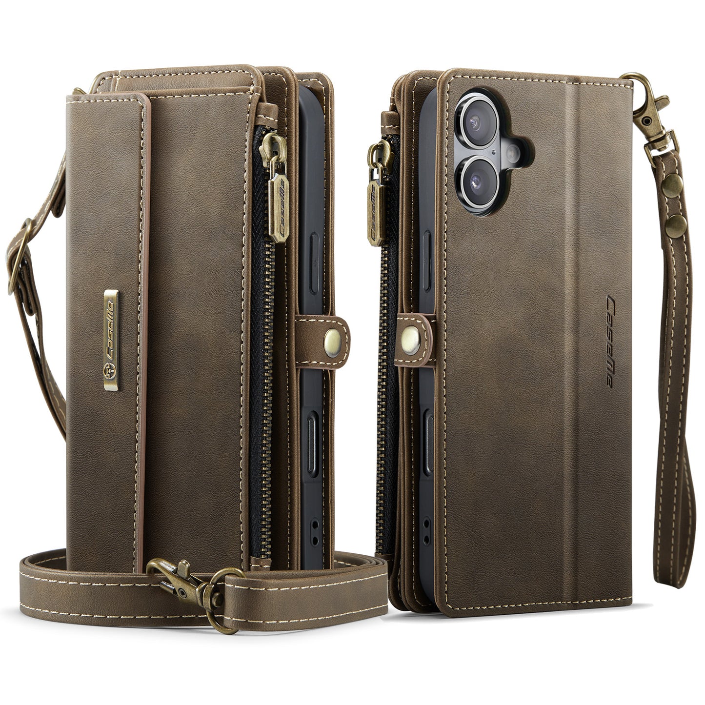 For-iPhone-17-Case-CASEME-C39-RFID-Blocking-Zipper-Wallet-Stand-Leather-Cover-with-Strap-Brown