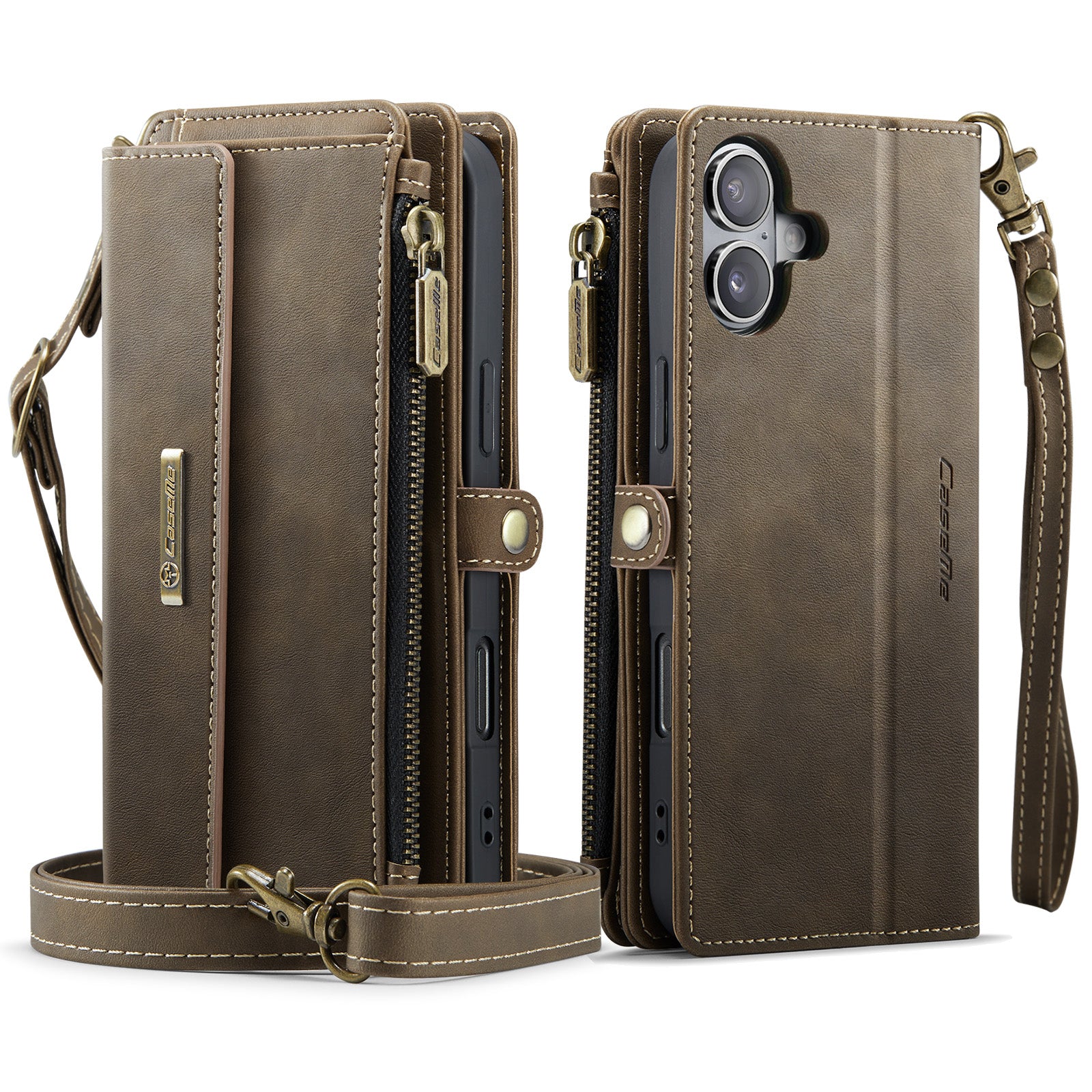 For-iPhone-17-Case-CASEME-C39-RFID-Blocking-Zipper-Wallet-Stand-Leather-Cover-with-Strap-Brown