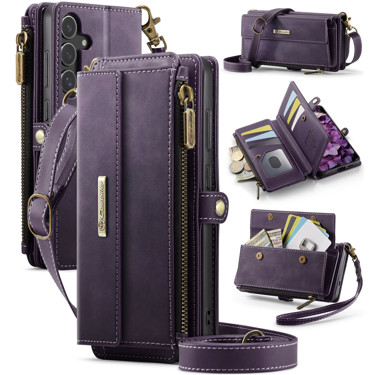 For-Samsung-Galaxy-S25-FE-Case-CASEME-C39-RFID-Blocking-Zipper-Wallet-Stand-Leather-Cover-with-Strap-Purple