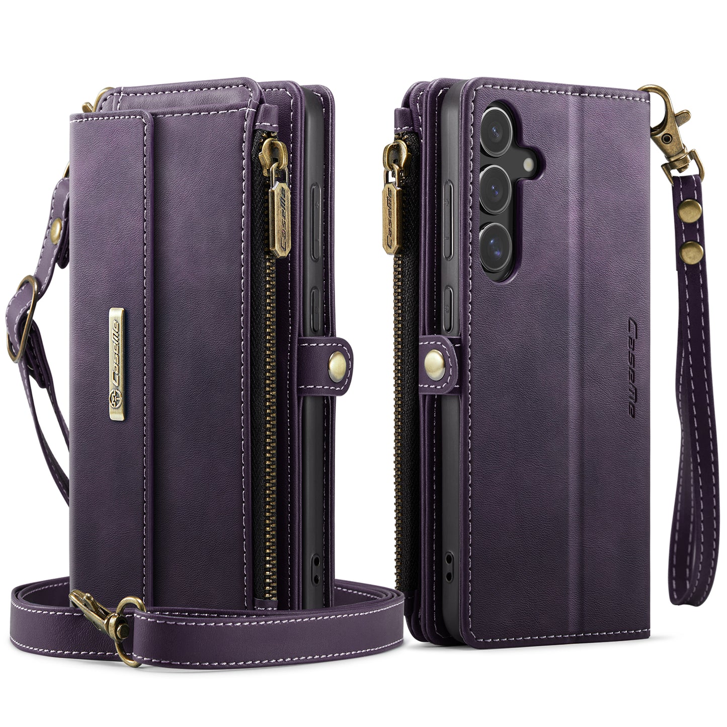 For-Samsung-Galaxy-S25-FE-Case-CASEME-C39-RFID-Blocking-Zipper-Wallet-Stand-Leather-Cover-with-Strap-Purple