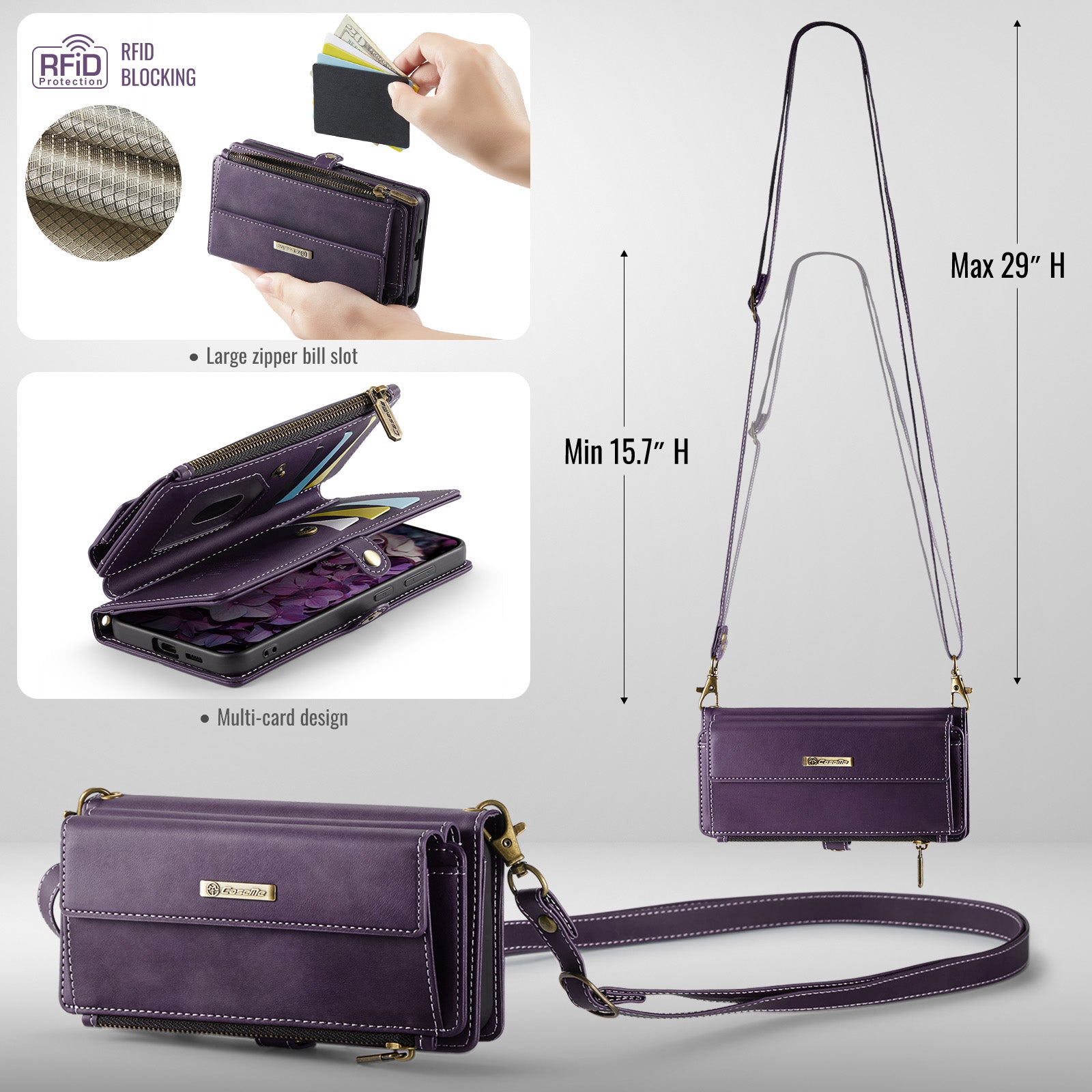 For-Samsung-Galaxy-S25-FE-Case-CASEME-C39-RFID-Blocking-Zipper-Wallet-Stand-Leather-Cover-with-Strap-Purple