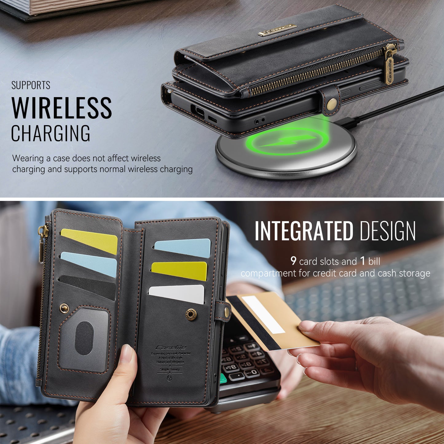 For-Samsung-Galaxy-S25-FE-Case-CASEME-C39-RFID-Blocking-Zipper-Wallet-Stand-Leather-Cover-with-Strap-Black