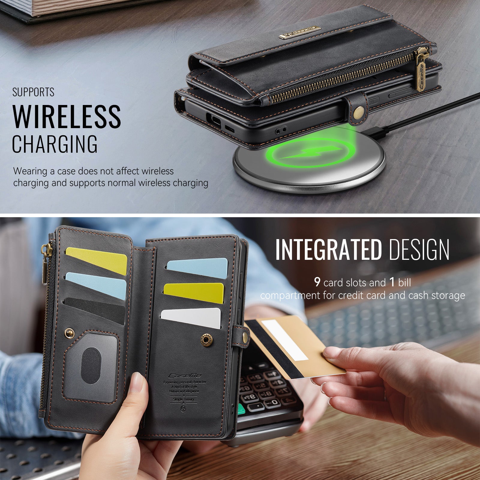 For-Samsung-Galaxy-S25-FE-Case-CASEME-C39-RFID-Blocking-Zipper-Wallet-Stand-Leather-Cover-with-Strap-Black