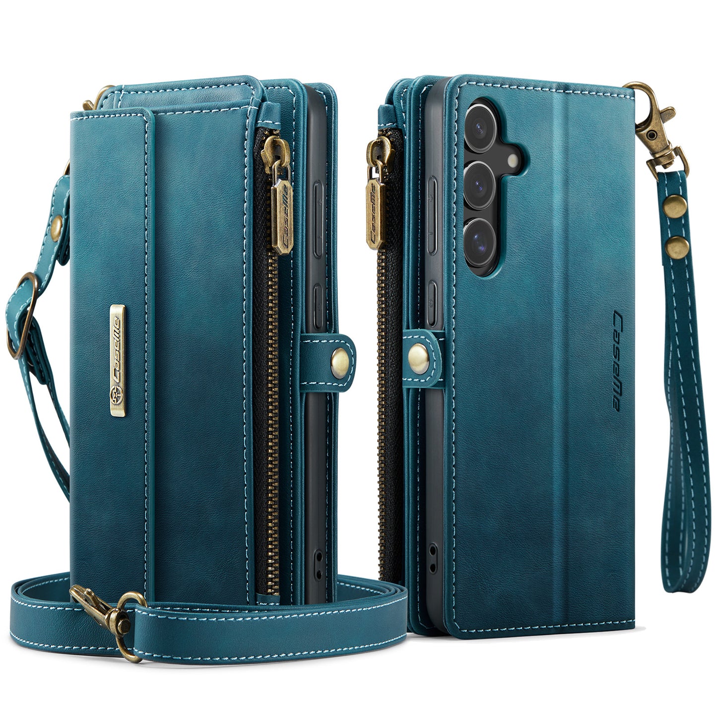For-Samsung-Galaxy-S25-FE-Case-CASEME-C39-RFID-Blocking-Zipper-Wallet-Stand-Leather-Cover-with-Strap-Green