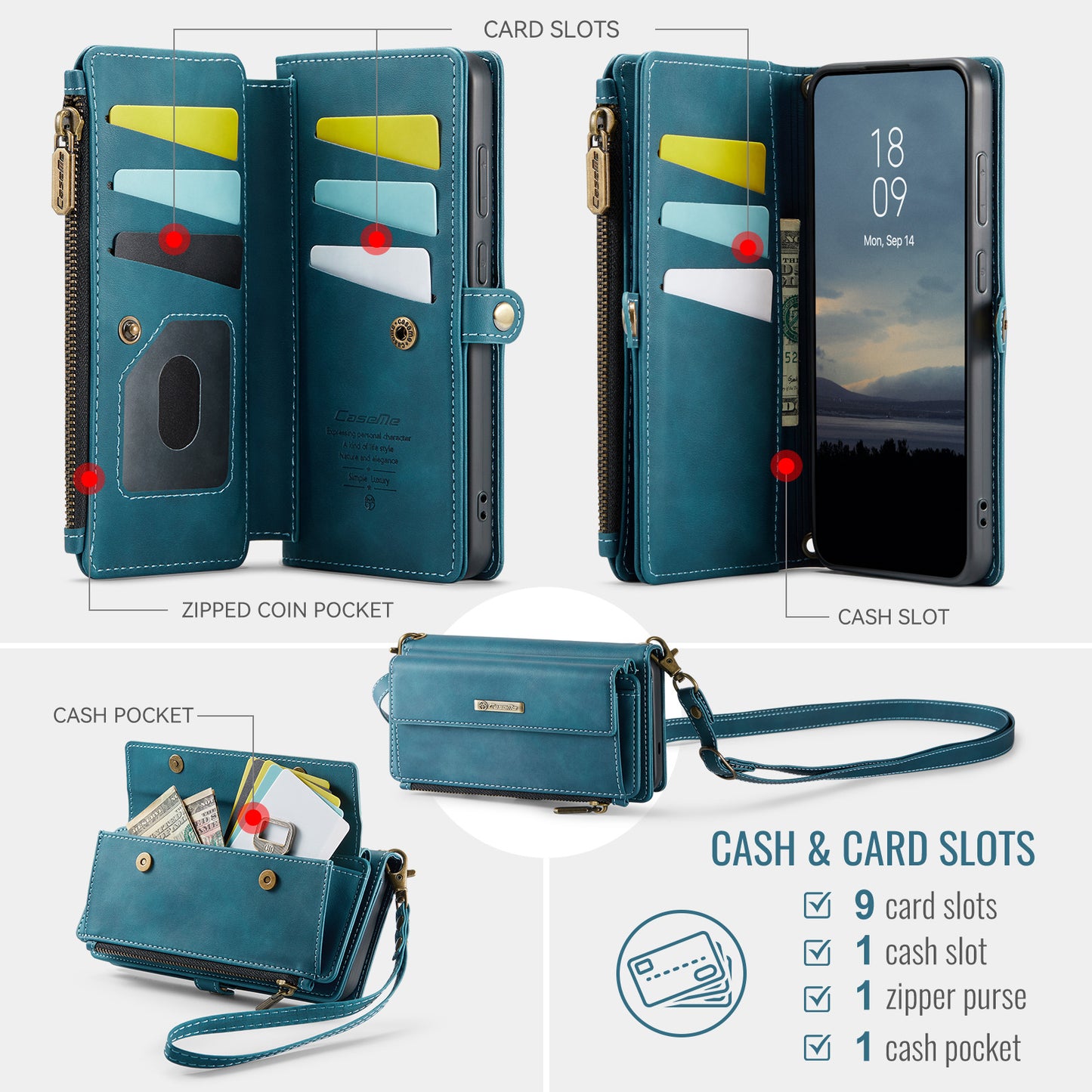For-Samsung-Galaxy-S25-FE-Case-CASEME-C39-RFID-Blocking-Zipper-Wallet-Stand-Leather-Cover-with-Strap-Green