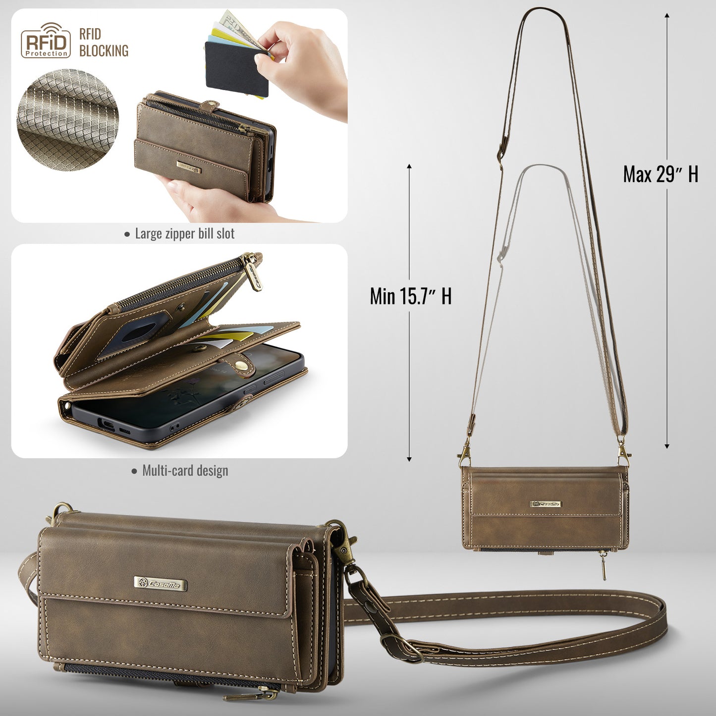 For-Samsung-Galaxy-S25-FE-Case-CASEME-C39-RFID-Blocking-Zipper-Wallet-Stand-Leather-Cover-with-Strap-Brown