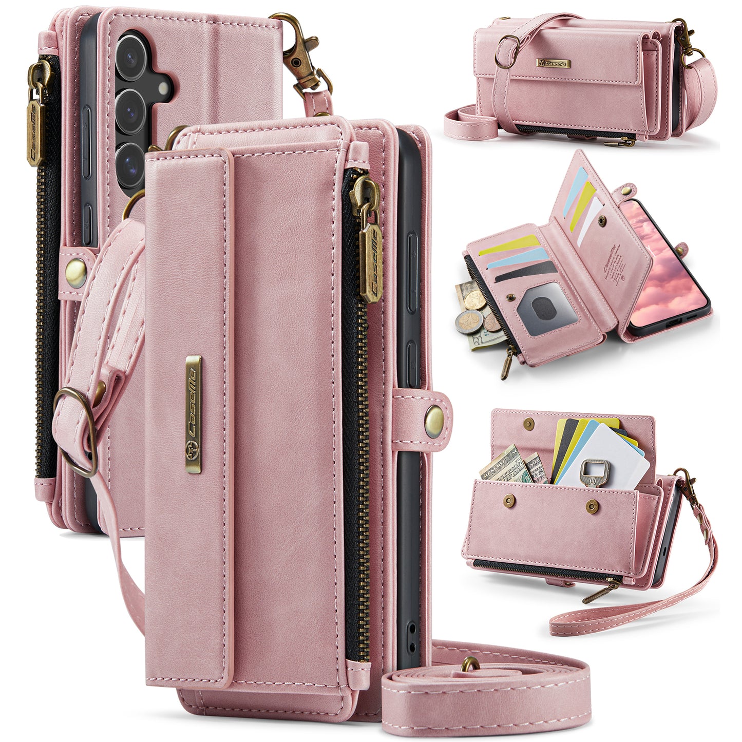 For-Samsung-Galaxy-S25-FE-Case-CASEME-C39-RFID-Blocking-Zipper-Wallet-Stand-Leather-Cover-with-Strap-Pink