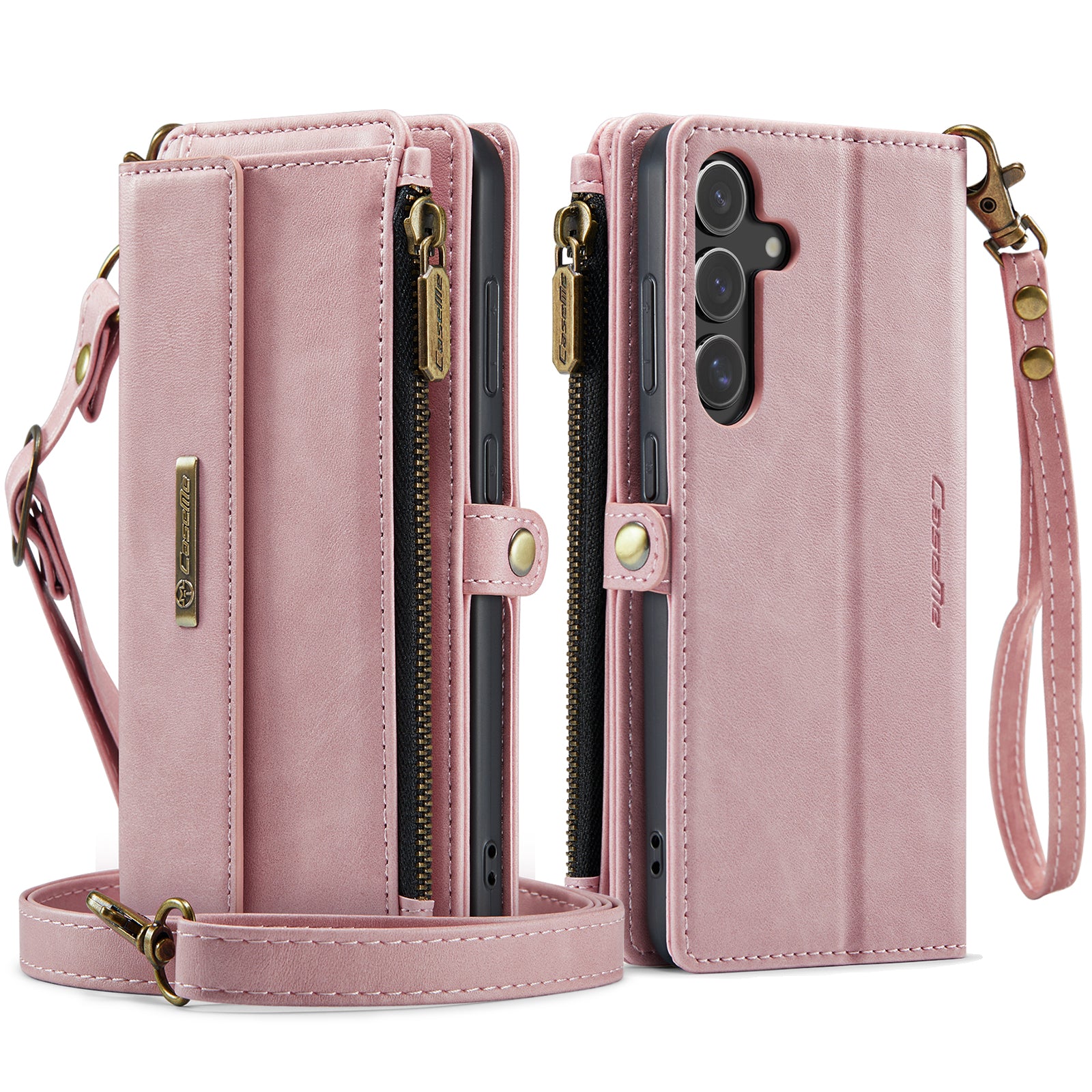 For-Samsung-Galaxy-S25-FE-Case-CASEME-C39-RFID-Blocking-Zipper-Wallet-Stand-Leather-Cover-with-Strap-Pink