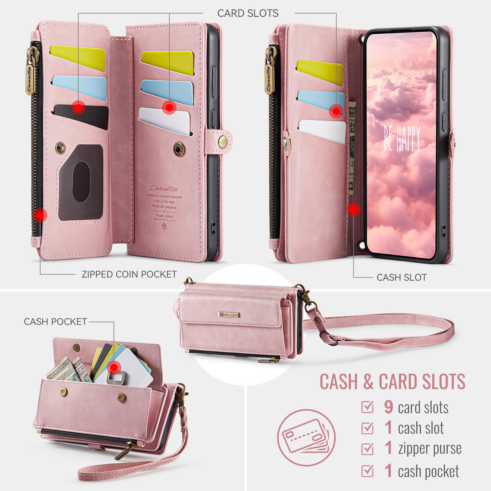 For-Samsung-Galaxy-S25-FE-Case-CASEME-C39-RFID-Blocking-Zipper-Wallet-Stand-Leather-Cover-with-Strap-Pink