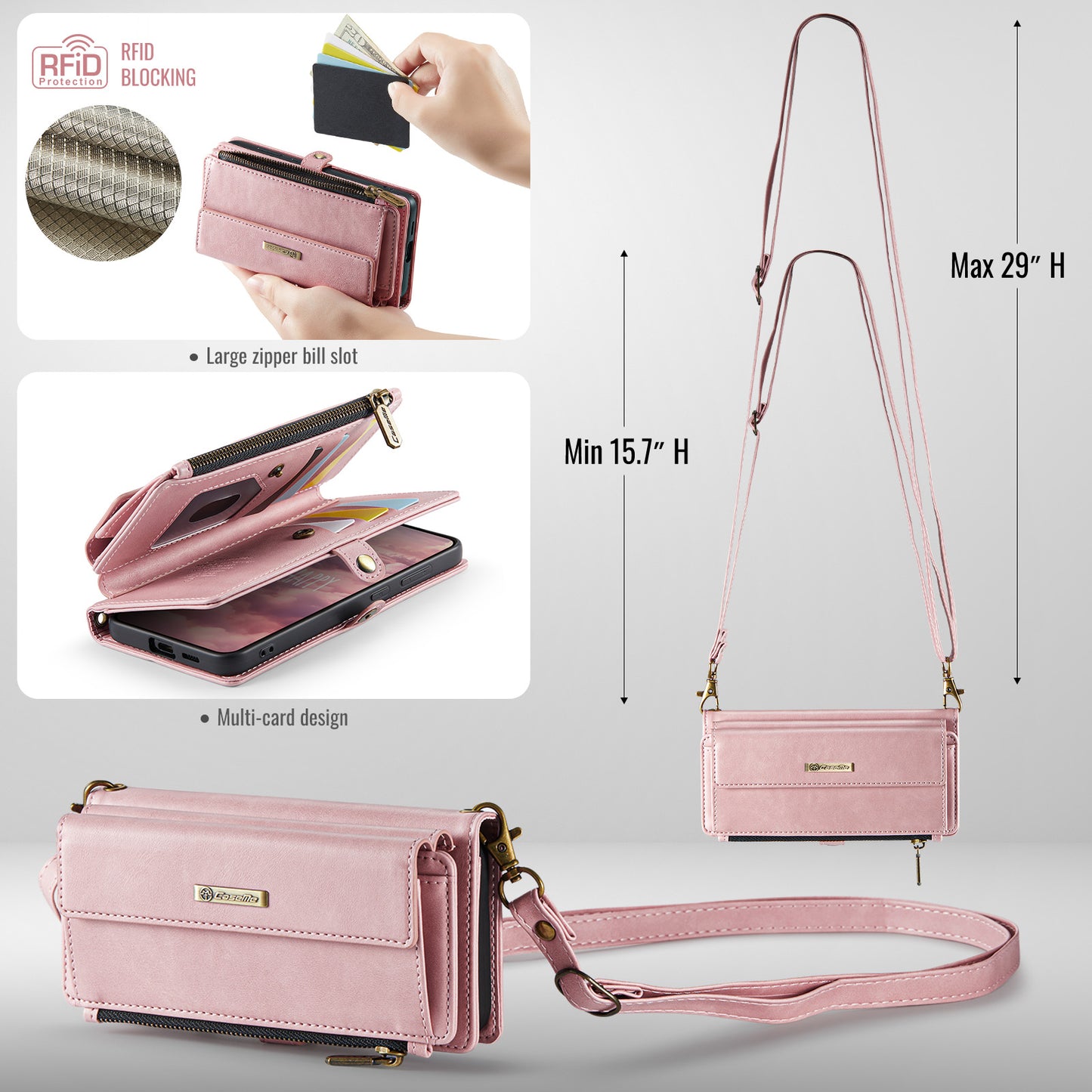 For-Samsung-Galaxy-S25-FE-Case-CASEME-C39-RFID-Blocking-Zipper-Wallet-Stand-Leather-Cover-with-Strap-Pink