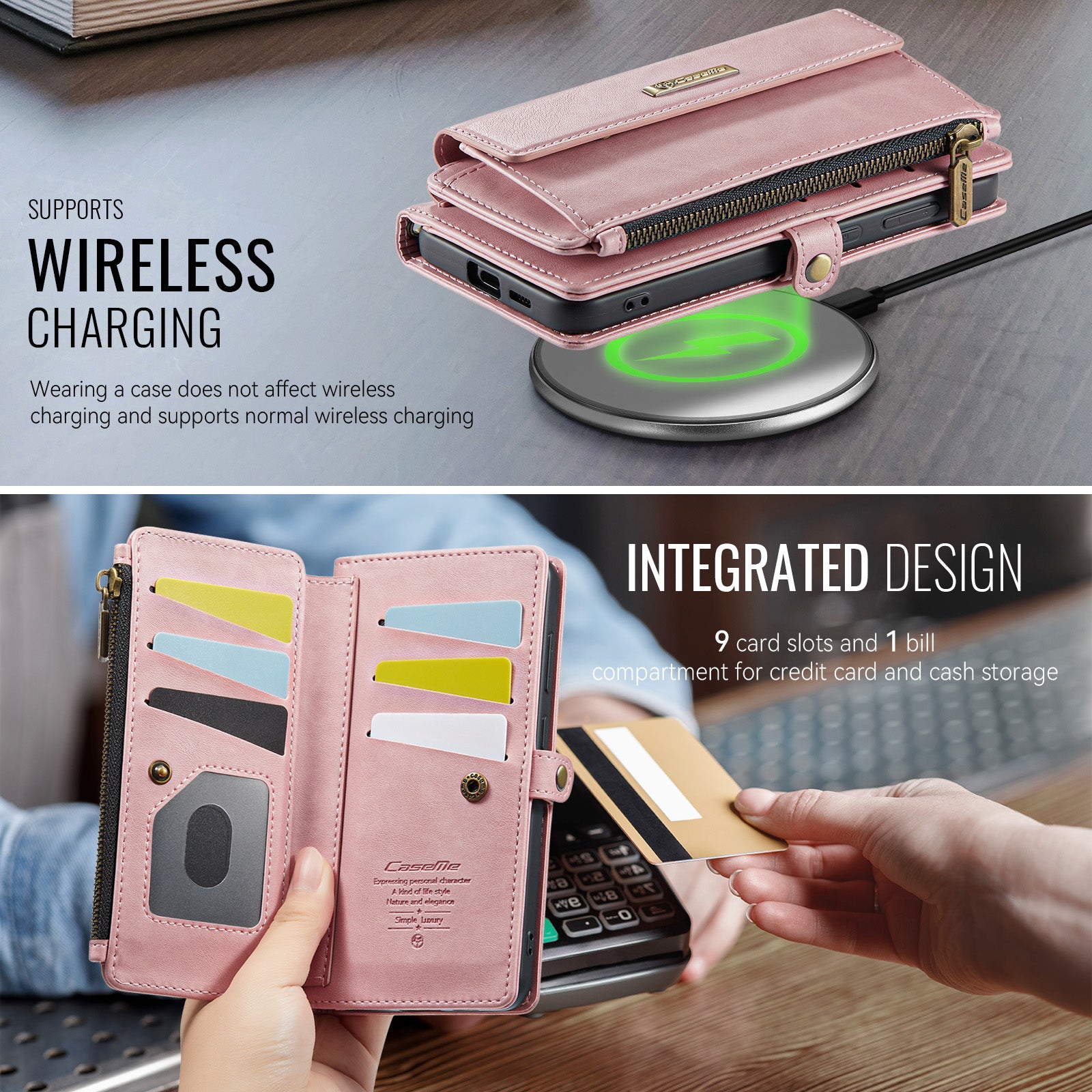 For-Samsung-Galaxy-S25-FE-Case-CASEME-C39-RFID-Blocking-Zipper-Wallet-Stand-Leather-Cover-with-Strap-Pink