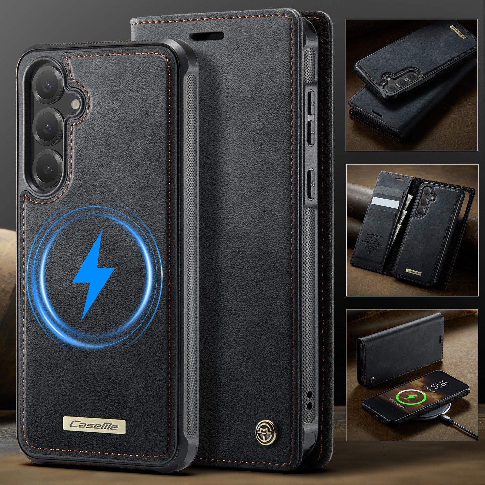 For-Samsung-Galaxy-S25-FE-Case-CASEME-C49-Compatible-with-MagSafe-RFID-Blocking-Detachable-Wallet-Leather-Phone-Cover-Black