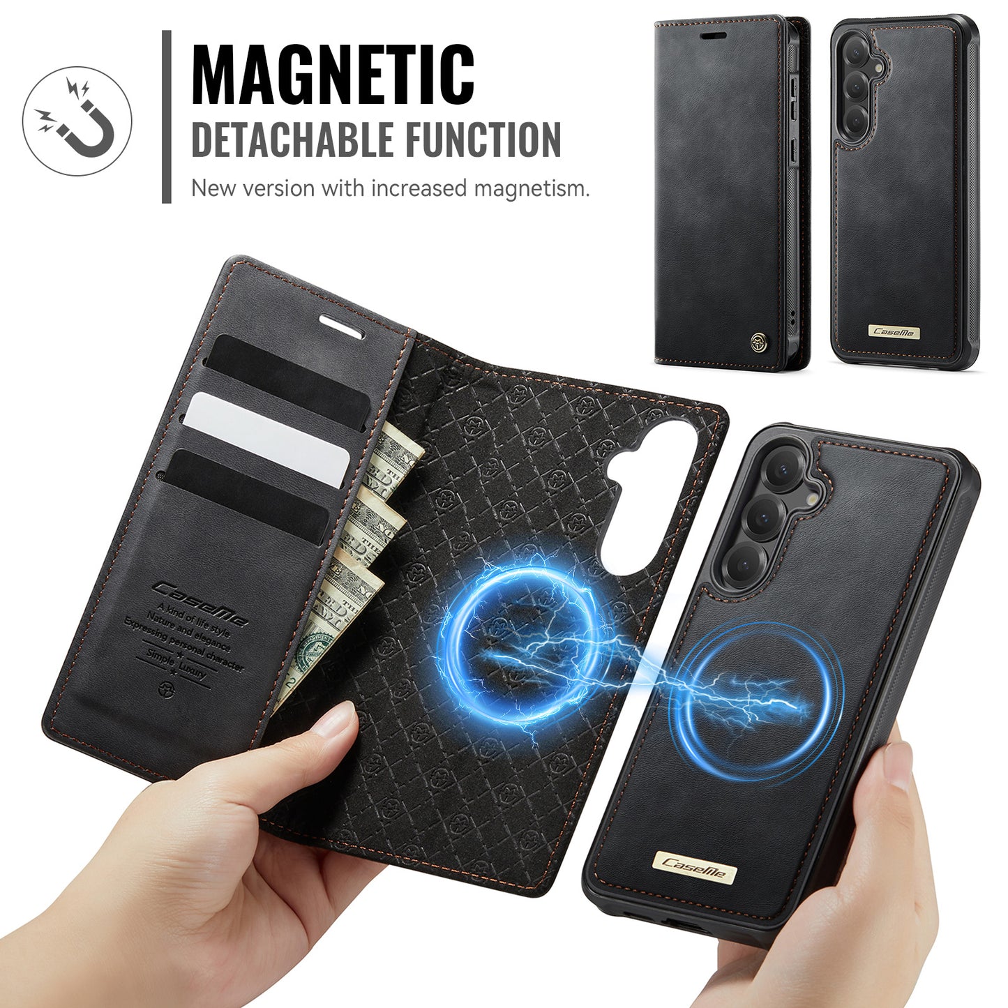 For-Samsung-Galaxy-S25-FE-Case-CASEME-C49-Compatible-with-MagSafe-RFID-Blocking-Detachable-Wallet-Leather-Phone-Cover-Black