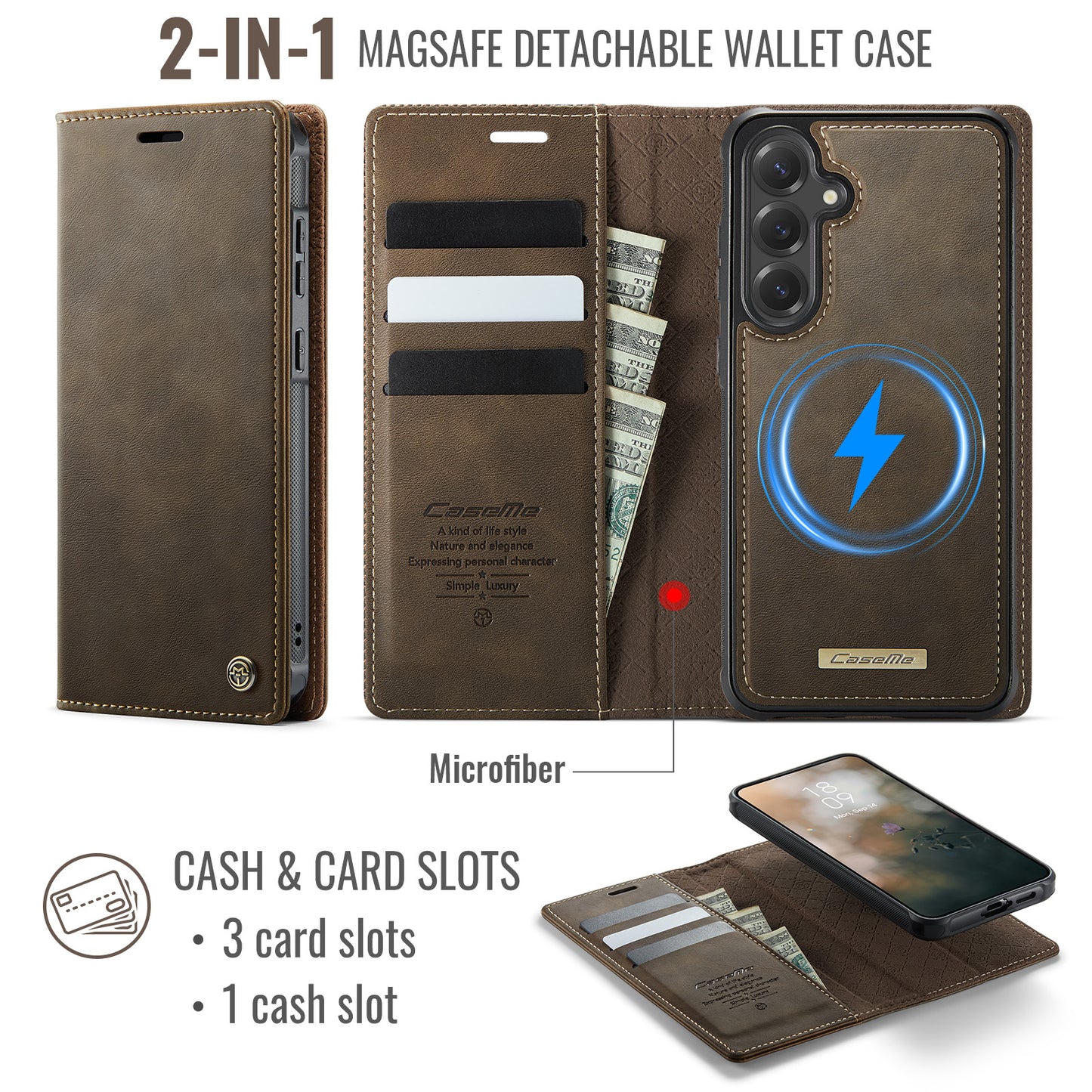 For-Samsung-Galaxy-S25-FE-Case-CASEME-C49-Compatible-with-MagSafe-RFID-Blocking-Detachable-Wallet-Leather-Phone-Cover-Coffee