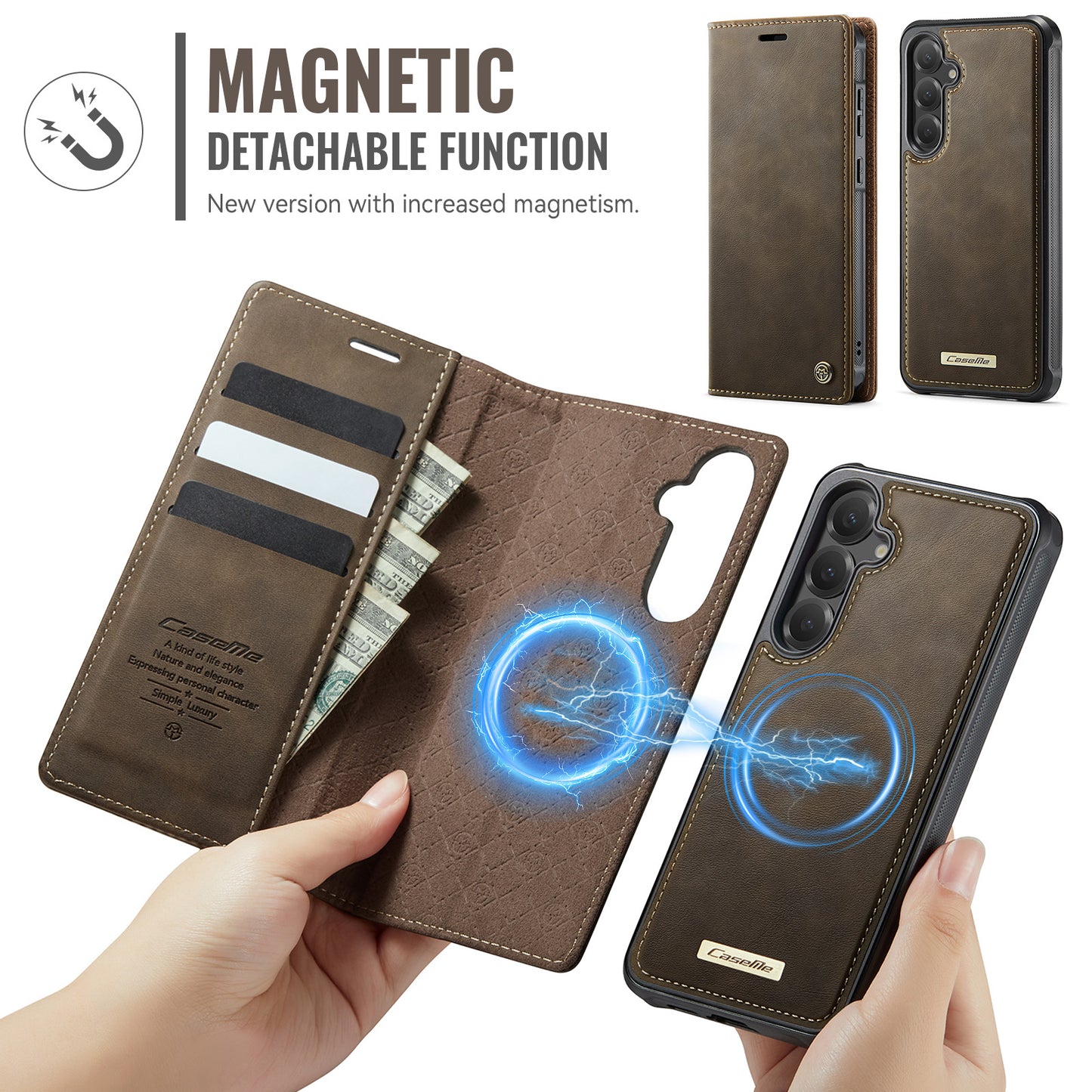 For-Samsung-Galaxy-S25-FE-Case-CASEME-C49-Compatible-with-MagSafe-RFID-Blocking-Detachable-Wallet-Leather-Phone-Cover-Coffee