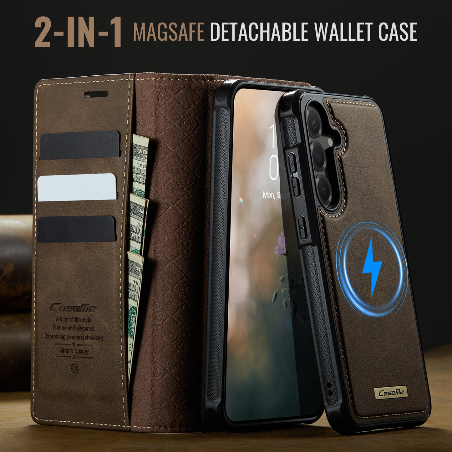 For-Samsung-Galaxy-S25-FE-Case-CASEME-C49-Compatible-with-MagSafe-RFID-Blocking-Detachable-Wallet-Leather-Phone-Cover-Coffee