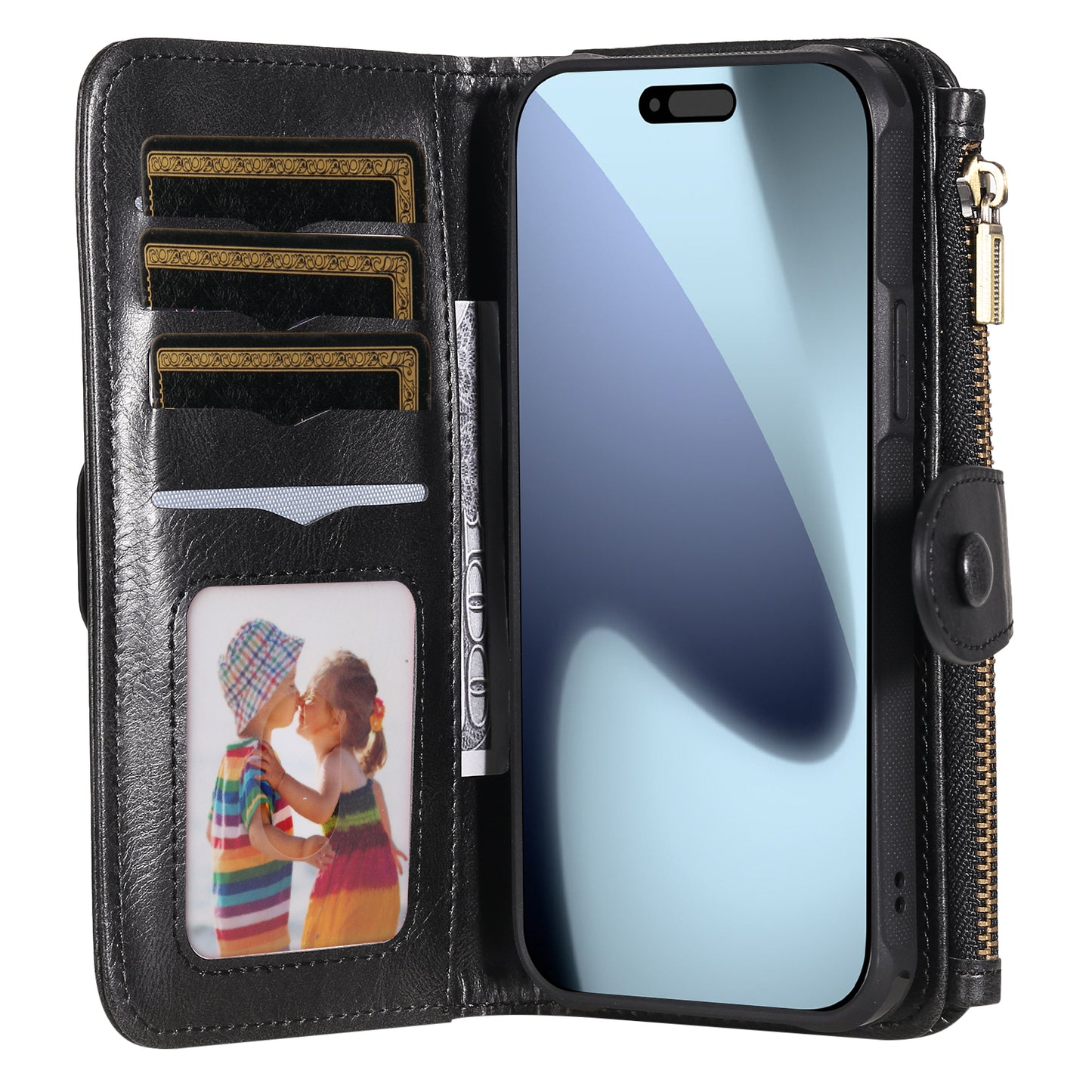 For-iPhone-17-Pro-Max-Phone-Case-PU-Leather-Zipper-Wallet-Detachable-Cover-Black