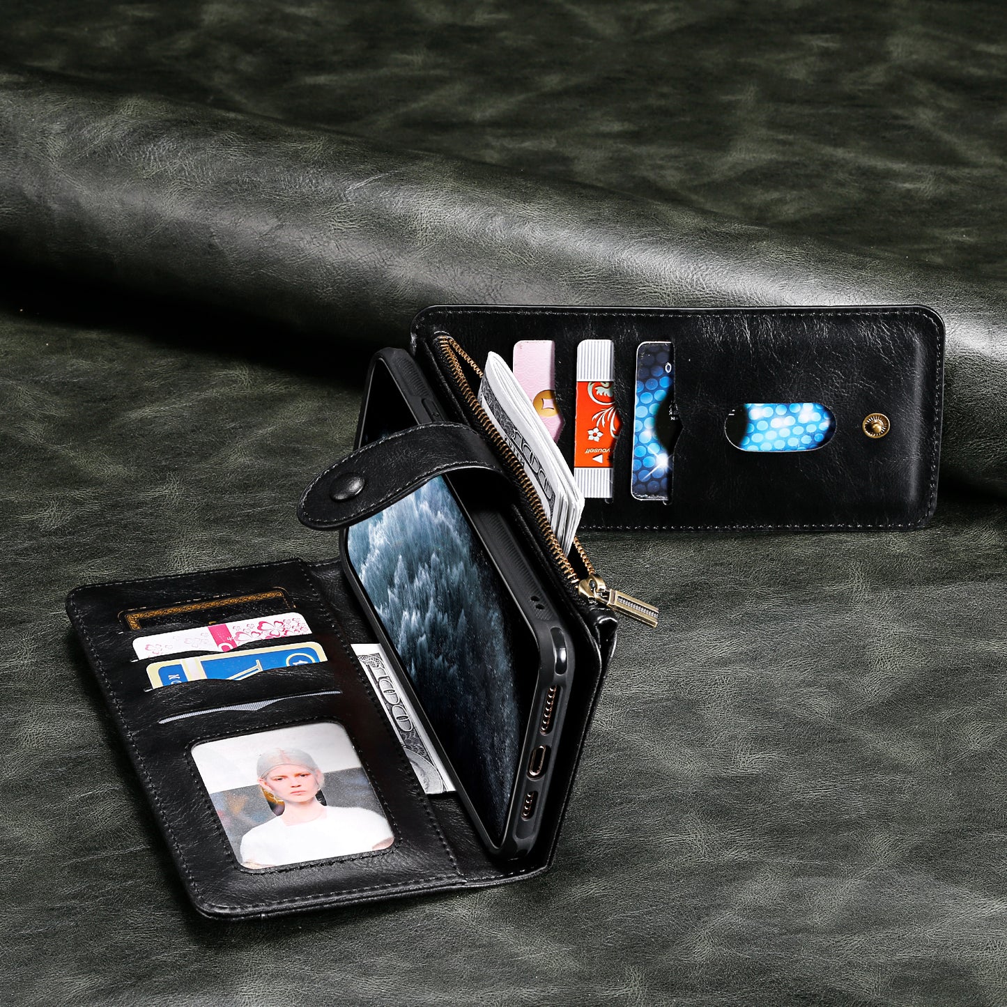 For-iPhone-17-Pro-Max-Phone-Case-PU-Leather-Zipper-Wallet-Detachable-Cover-Black