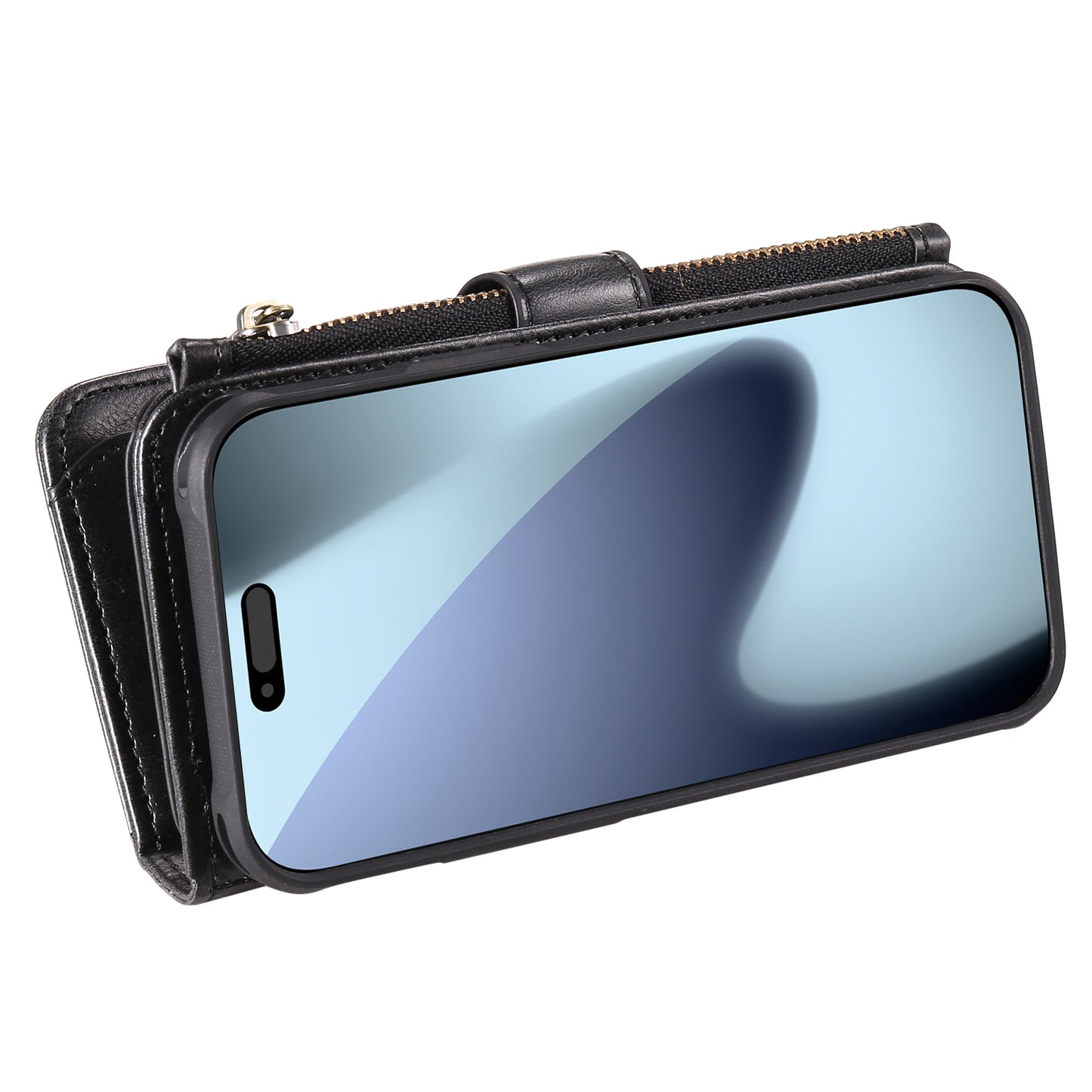 For-iPhone-17-Pro-Max-Phone-Case-PU-Leather-Zipper-Wallet-Detachable-Cover-Black