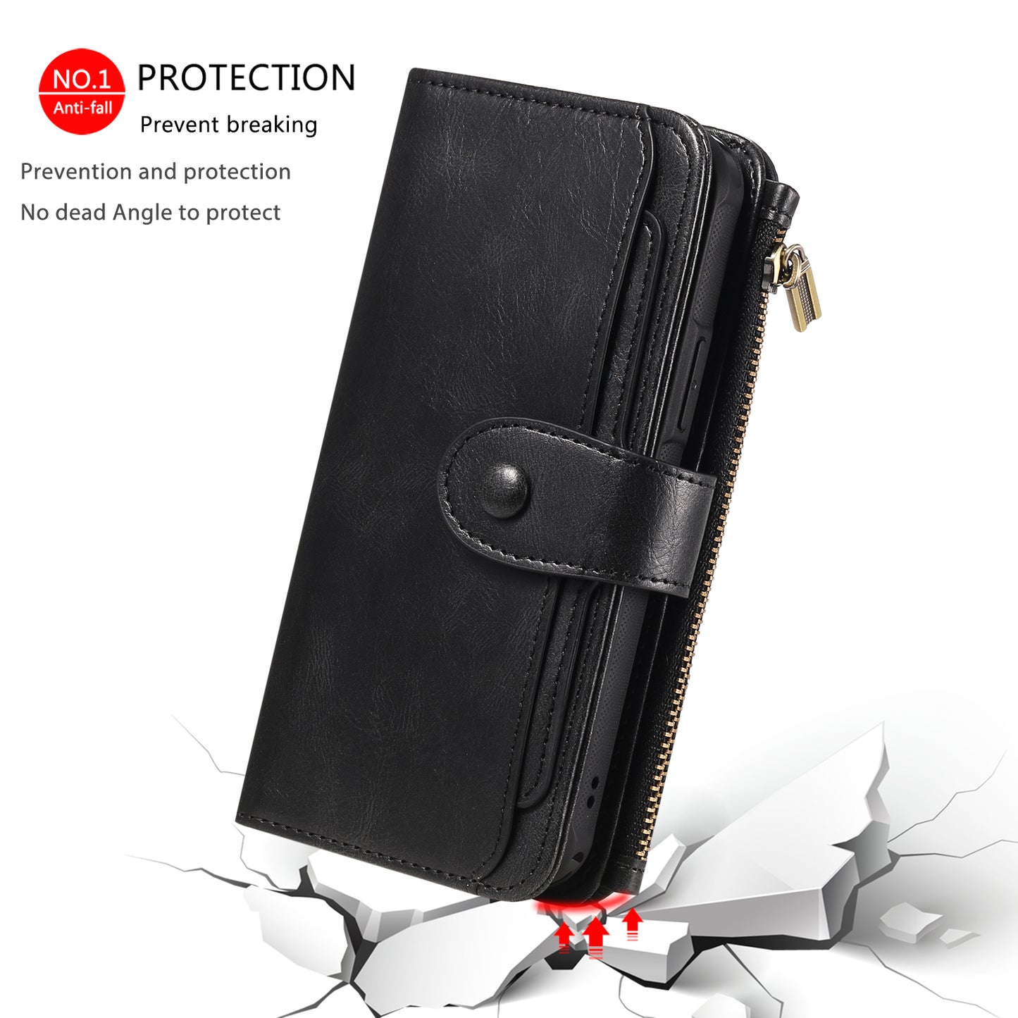 For-iPhone-17-Pro-Max-Phone-Case-PU-Leather-Zipper-Wallet-Detachable-Cover-Black