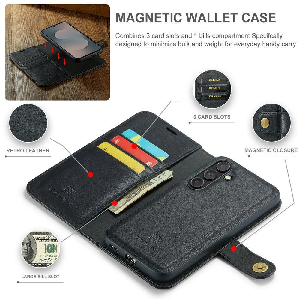 DG.MING-for-Samsung-Galaxy-S25-FE-Case-Detachable-Split-Leather-Phone-Cover-Black