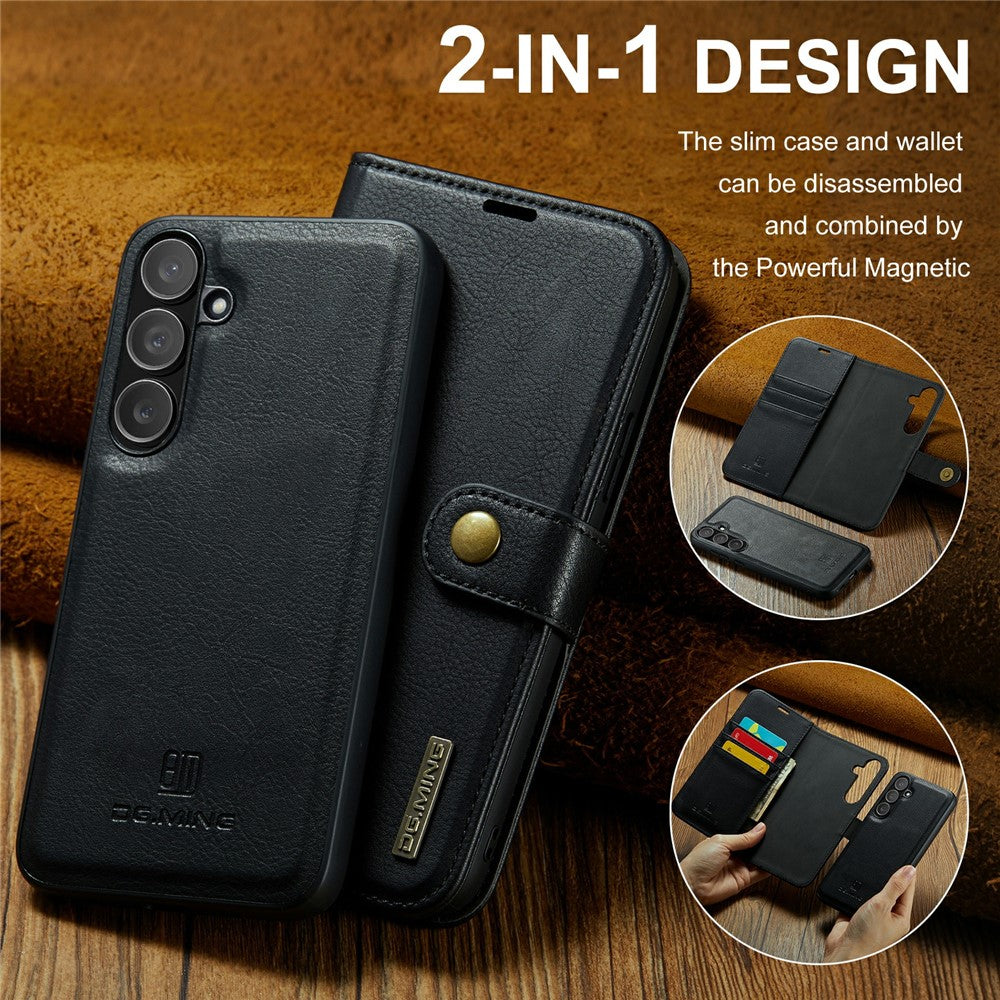 DG.MING-for-Samsung-Galaxy-S25-FE-Case-Detachable-Split-Leather-Phone-Cover-Black