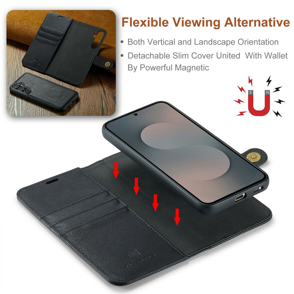 DG.MING-for-Samsung-Galaxy-S25-FE-Case-Detachable-Split-Leather-Phone-Cover-Black