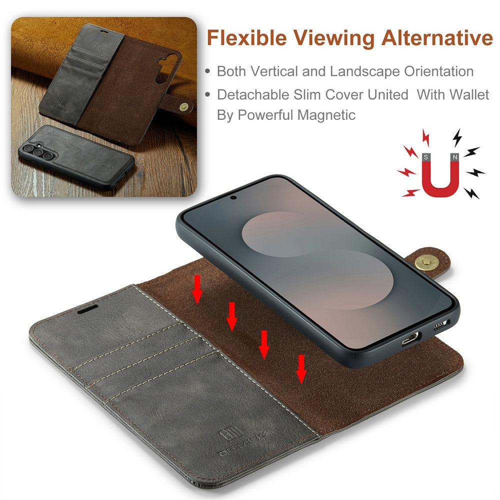 DG.MING-for-Samsung-Galaxy-S25-FE-Case-Detachable-Split-Leather-Phone-Cover-Grey