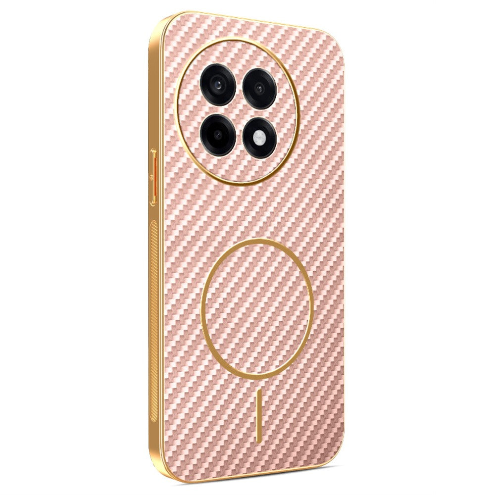 For-OnePlus-Ace-5-5G-/-5-Pro-5G-/-13R-5G-Phone-Case-Carbon-Fiber-Textured-Electroplated-TPU-Back-Cover-Pink
