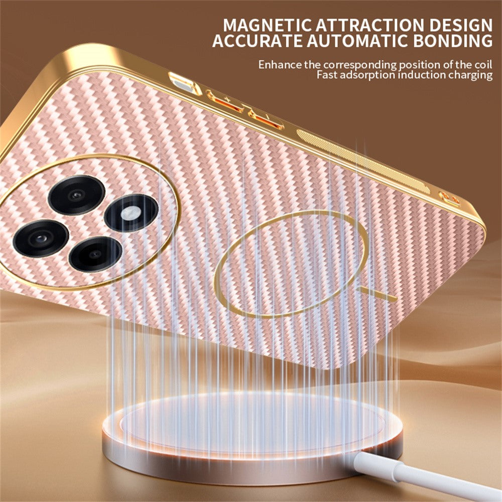 For-OnePlus-Ace-5-5G-/-5-Pro-5G-/-13R-5G-Phone-Case-Carbon-Fiber-Textured-Electroplated-TPU-Back-Cover-Pink
