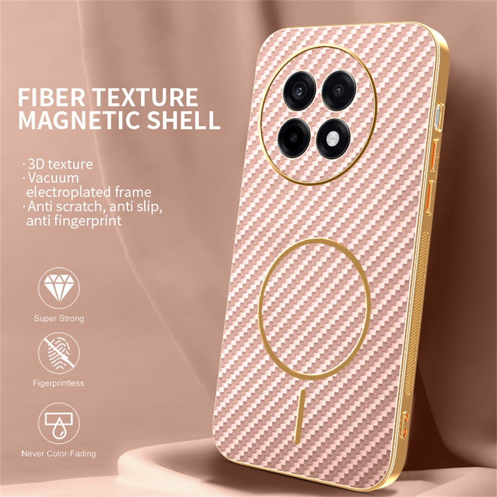 For-OnePlus-Ace-5-5G-/-5-Pro-5G-/-13R-5G-Phone-Case-Carbon-Fiber-Textured-Electroplated-TPU-Back-Cover-Pink