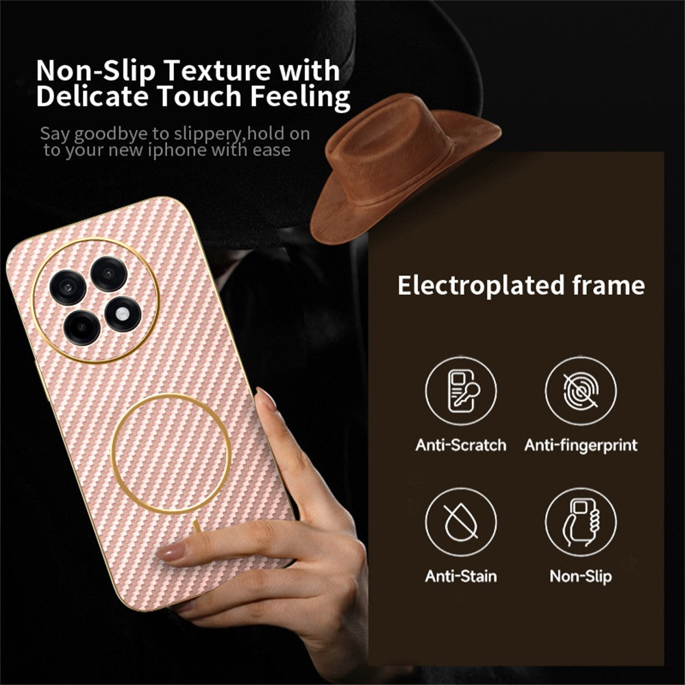 For-OnePlus-Ace-5-5G-/-5-Pro-5G-/-13R-5G-Phone-Case-Carbon-Fiber-Textured-Electroplated-TPU-Back-Cover-Pink