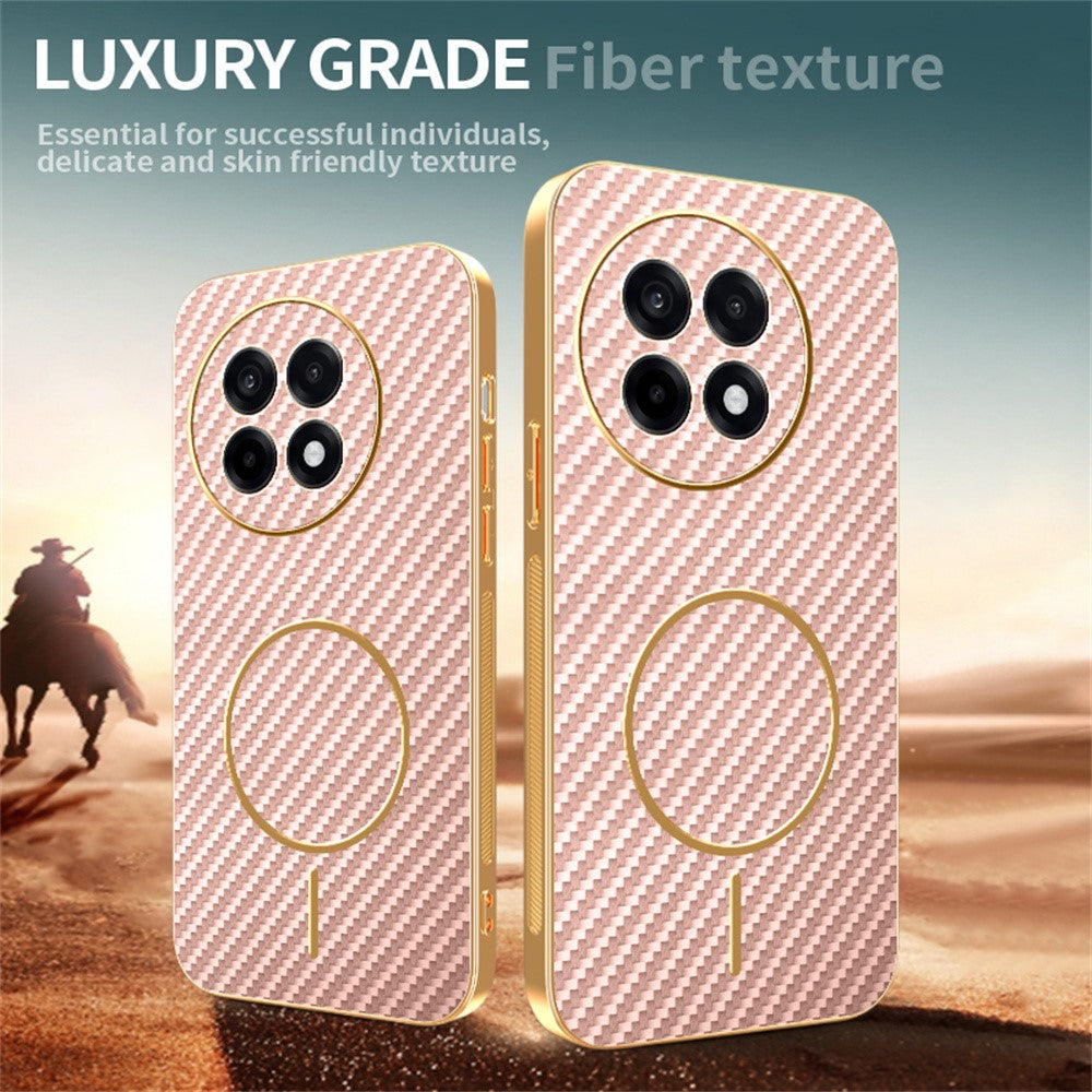 For-OnePlus-Ace-5-5G-/-5-Pro-5G-/-13R-5G-Phone-Case-Carbon-Fiber-Textured-Electroplated-TPU-Back-Cover-Pink