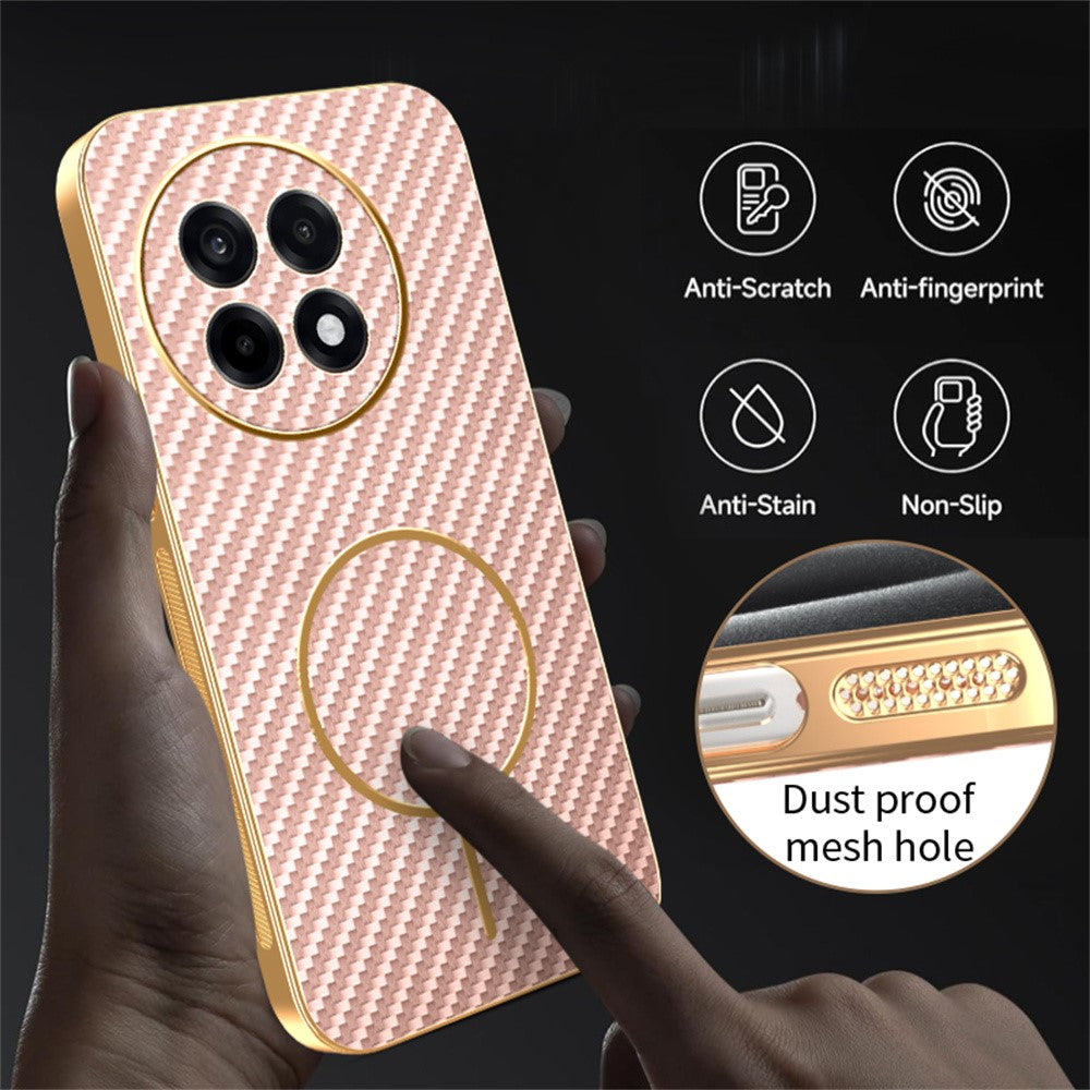 For-OnePlus-Ace-5-5G-/-5-Pro-5G-/-13R-5G-Phone-Case-Carbon-Fiber-Textured-Electroplated-TPU-Back-Cover-Pink