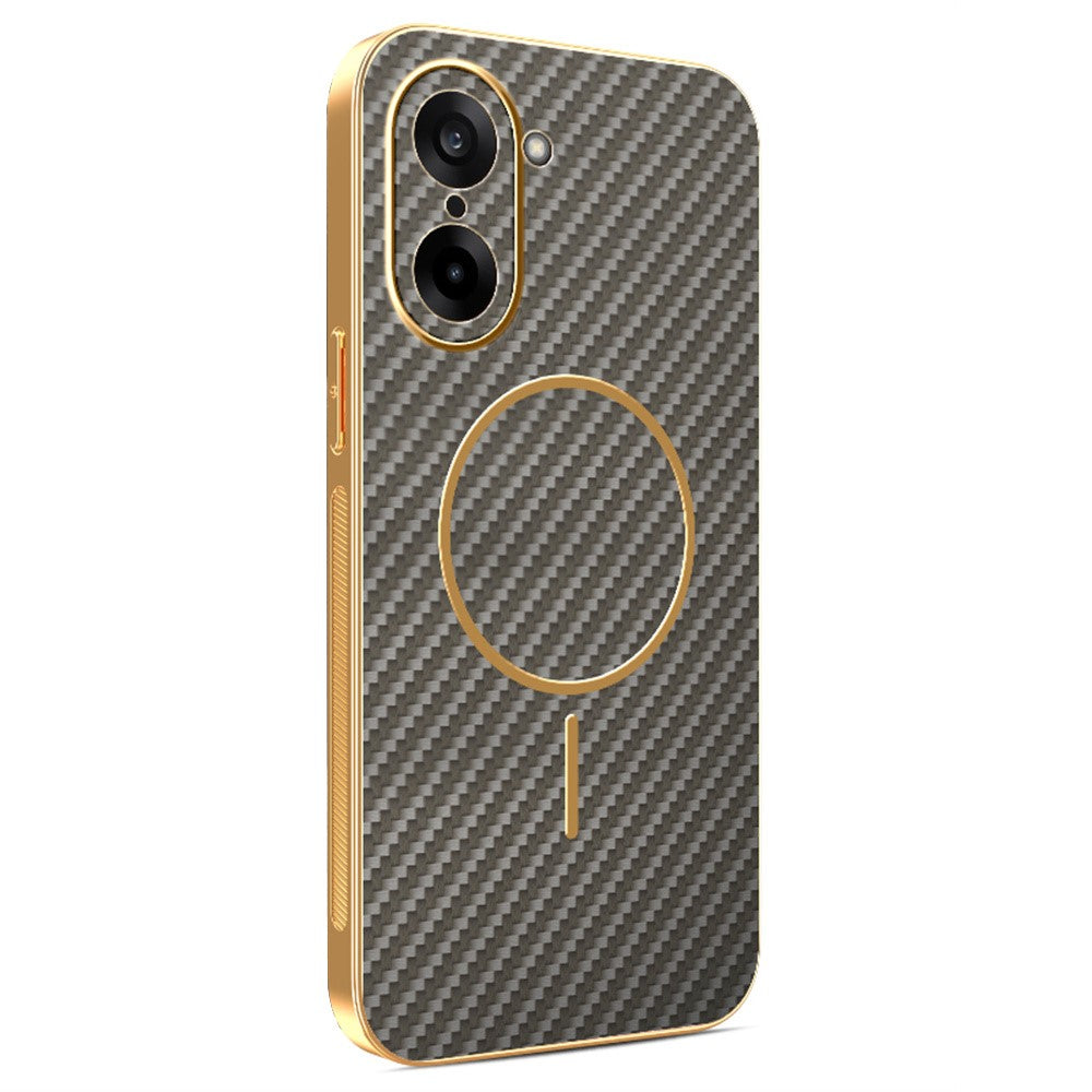 For-OnePlus-Ace-5-Racing-5G-/-Nord-CE5-5G-Phone-Case-Carbon-Fiber-Textured-Electroplated-TPU-Back-Cover-Coffee