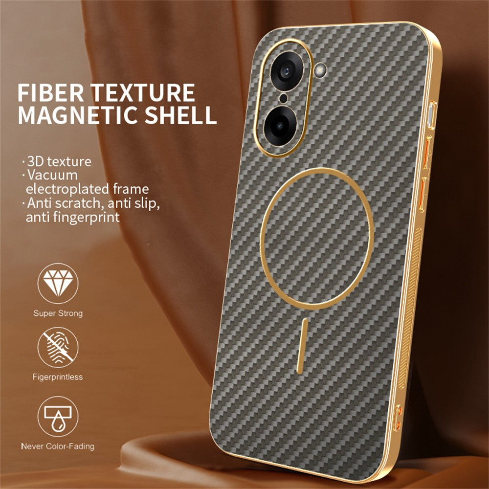 For-OnePlus-Ace-5-Racing-5G-/-Nord-CE5-5G-Phone-Case-Carbon-Fiber-Textured-Electroplated-TPU-Back-Cover-Coffee