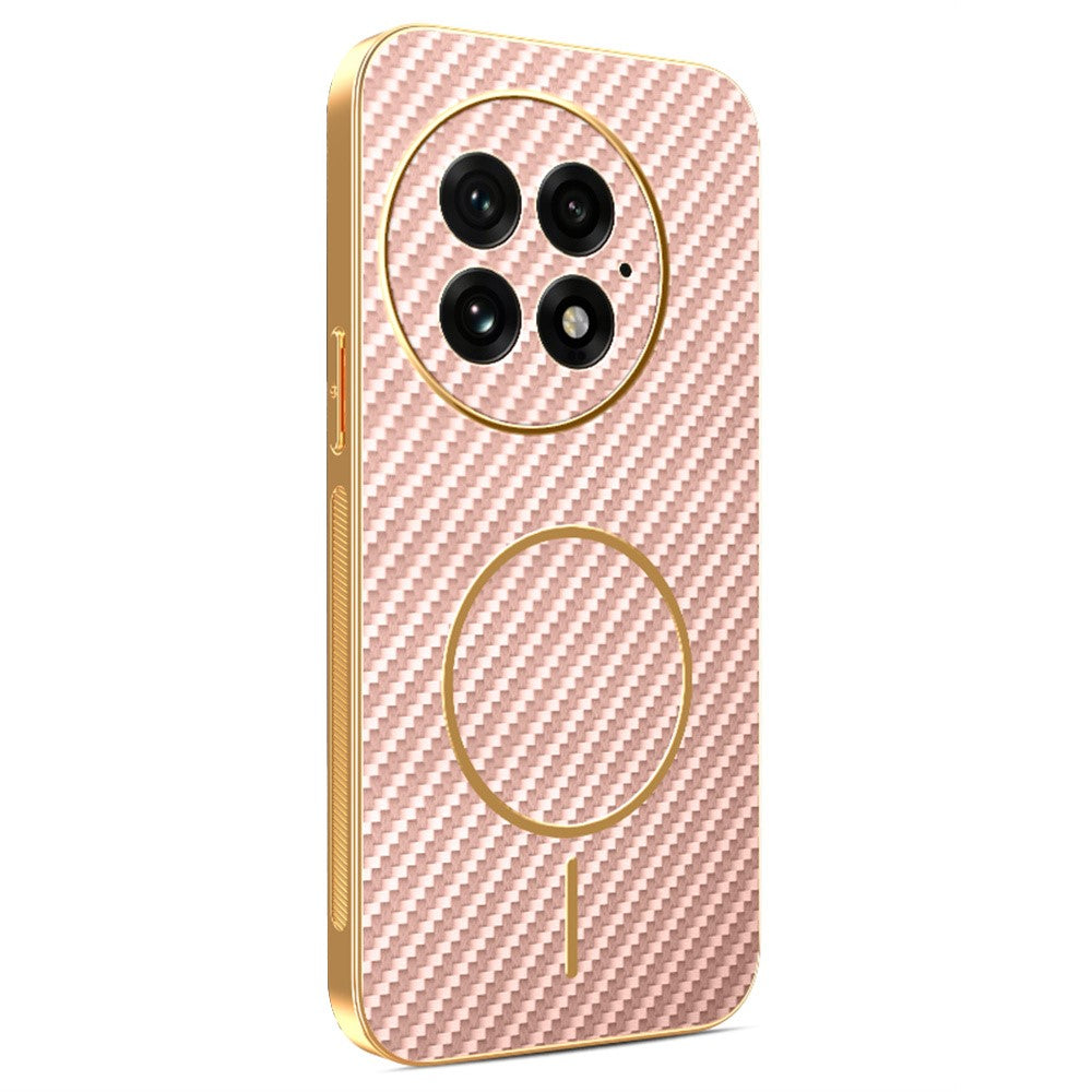 For-OnePlus-13-Phone-Case-Carbon-Fiber-Textured-Electroplated-TPU-Back-Cover-Pink