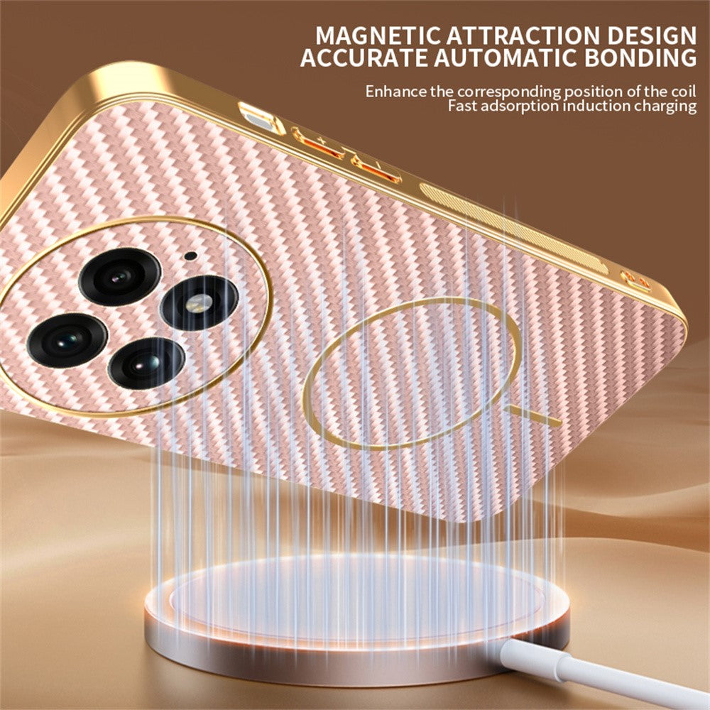 For-OnePlus-13-Phone-Case-Carbon-Fiber-Textured-Electroplated-TPU-Back-Cover-Pink