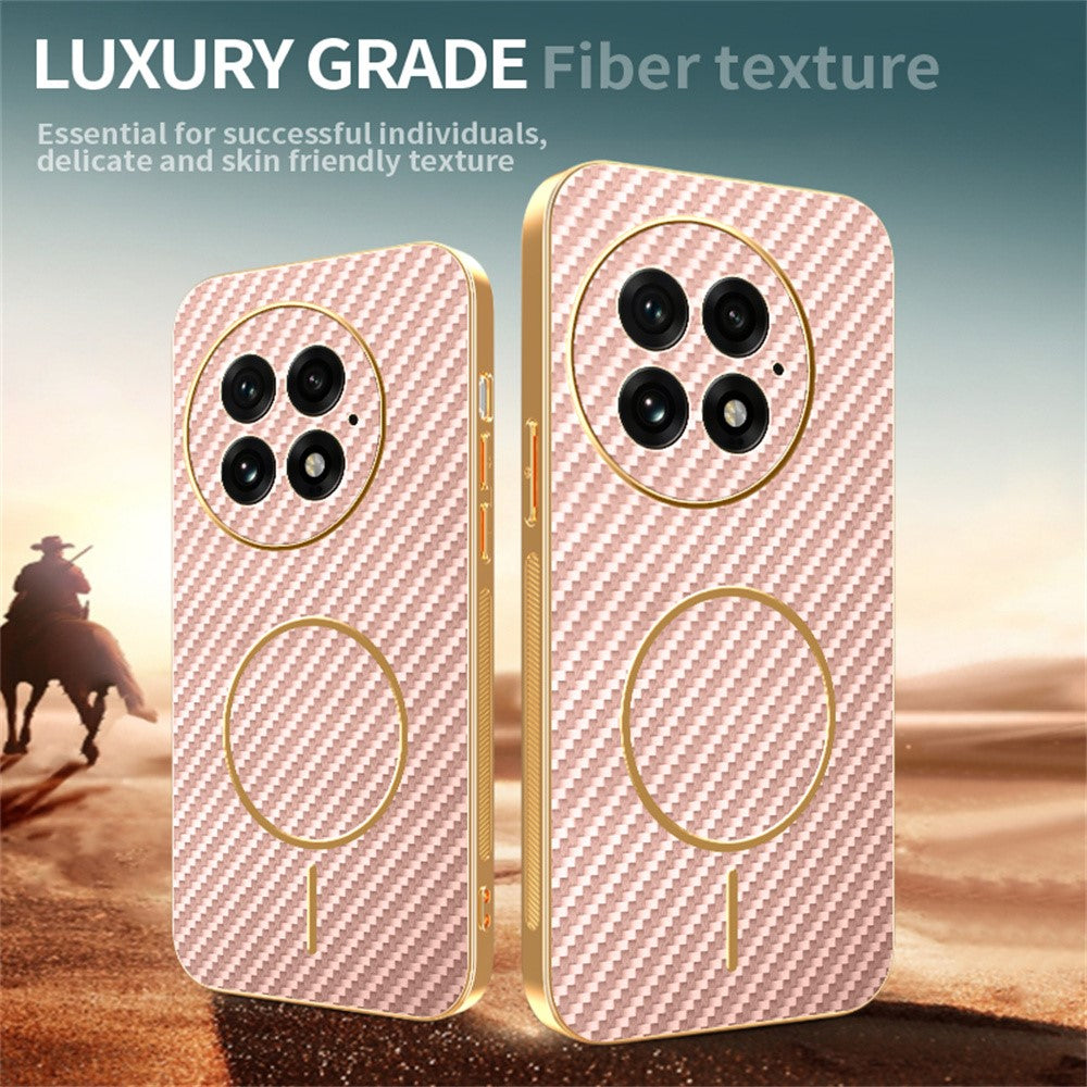 For-OnePlus-13-Phone-Case-Carbon-Fiber-Textured-Electroplated-TPU-Back-Cover-Pink