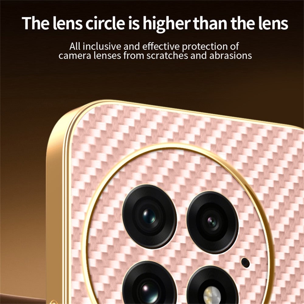 For-OnePlus-13-Phone-Case-Carbon-Fiber-Textured-Electroplated-TPU-Back-Cover-Pink