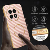 For-OnePlus-13-Phone-Case-Carbon-Fiber-Textured-Electroplated-TPU-Back-Cover-Pink