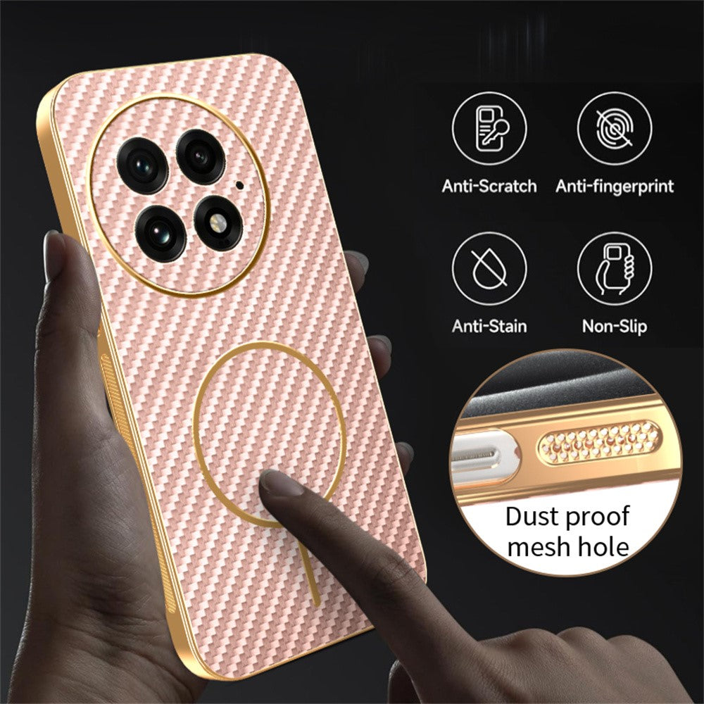 For-OnePlus-13-Phone-Case-Carbon-Fiber-Textured-Electroplated-TPU-Back-Cover-Pink