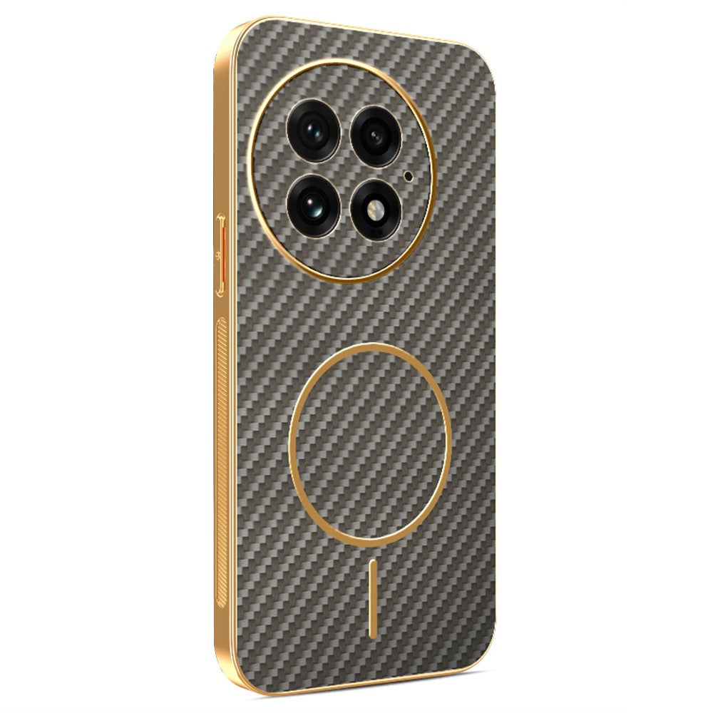 For-OnePlus-13-Phone-Case-Carbon-Fiber-Textured-Electroplated-TPU-Back-Cover-Coffee