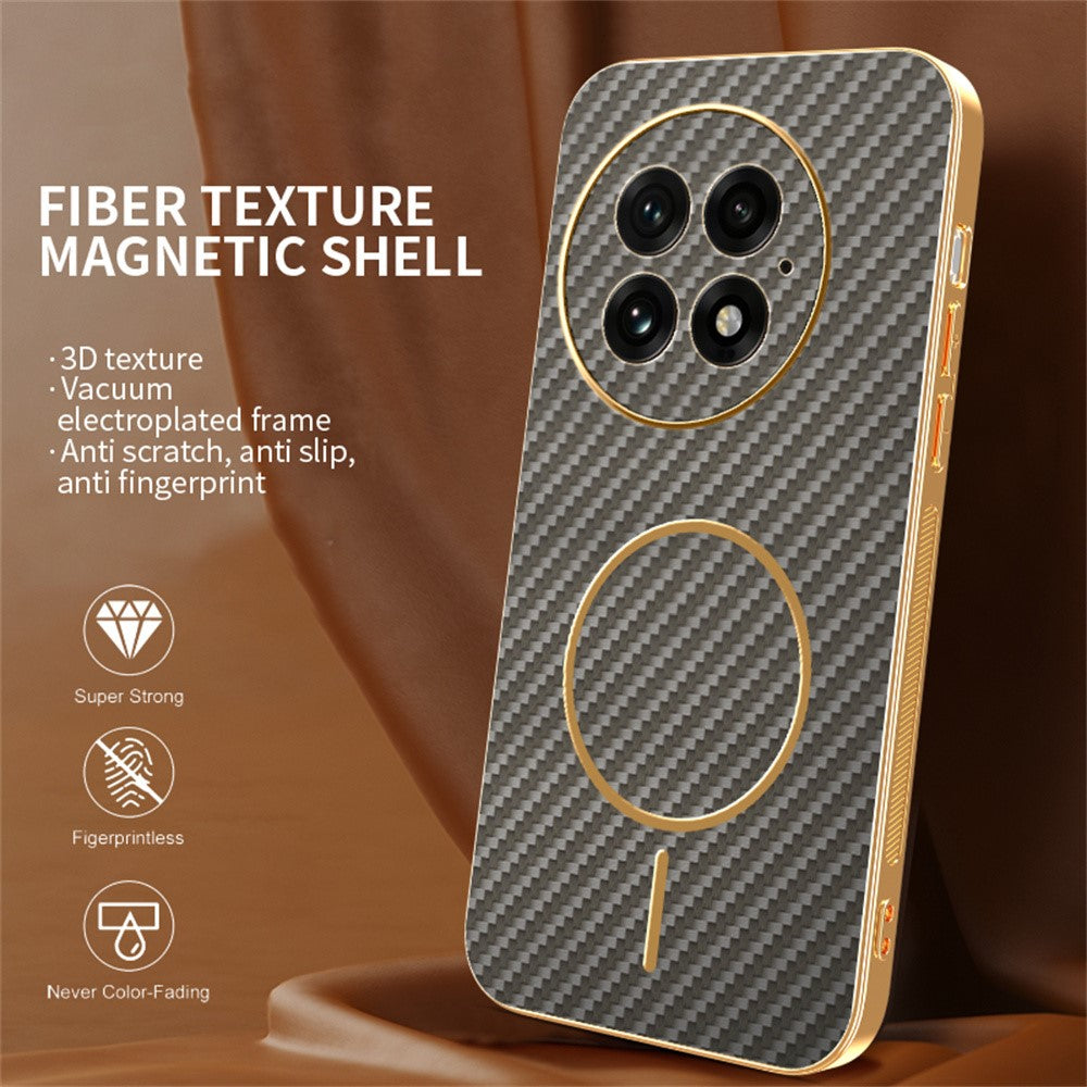 For-OnePlus-13-Phone-Case-Carbon-Fiber-Textured-Electroplated-TPU-Back-Cover-Coffee